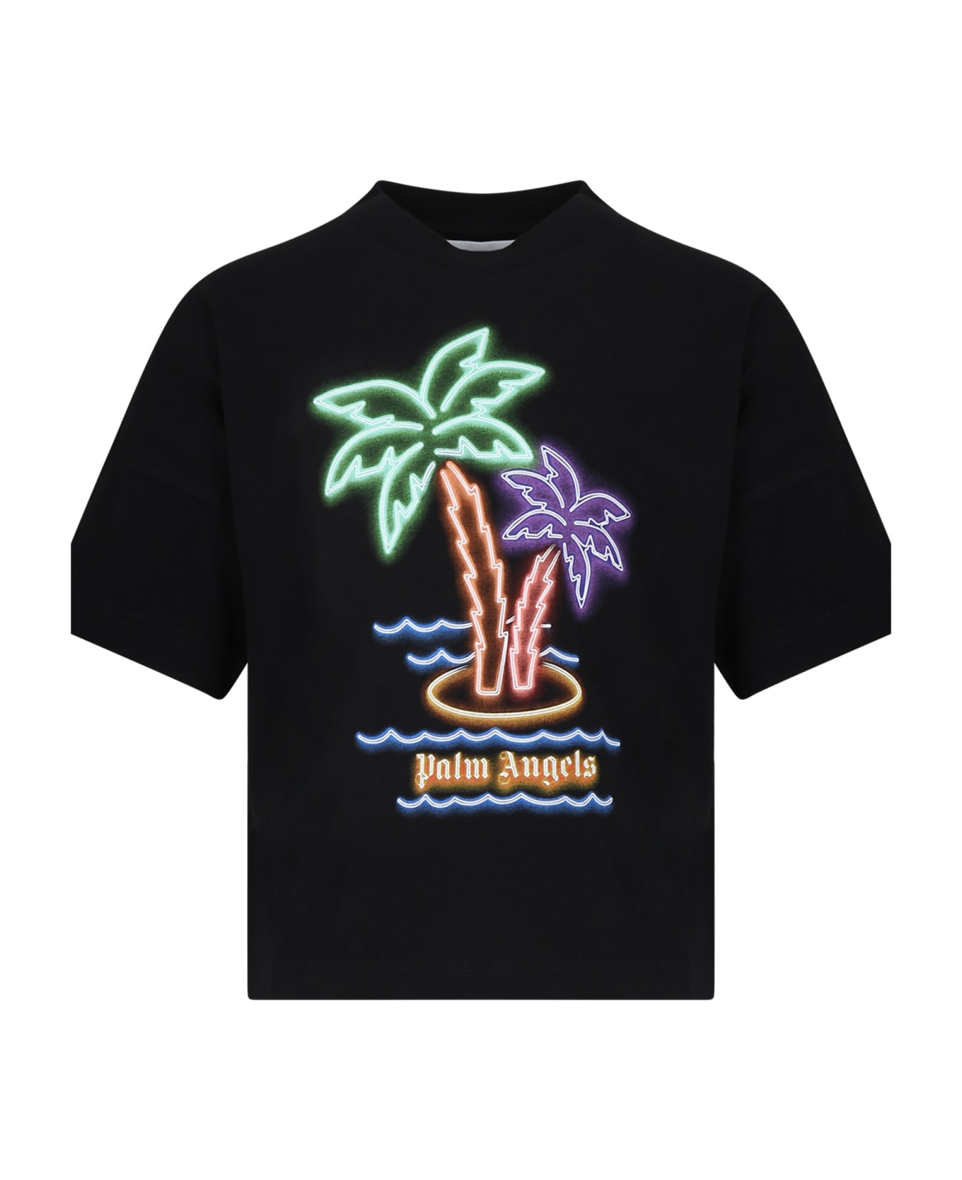 Palm Angels Black T-shirt For Boy With Palm Tree - BLACK