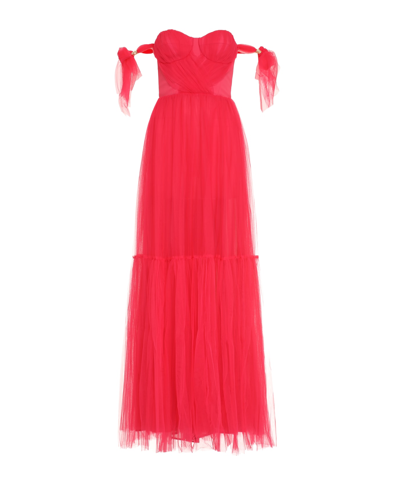 Elisabetta Franchi Red Carpet Pleated Tulle Dress - Fuchsia