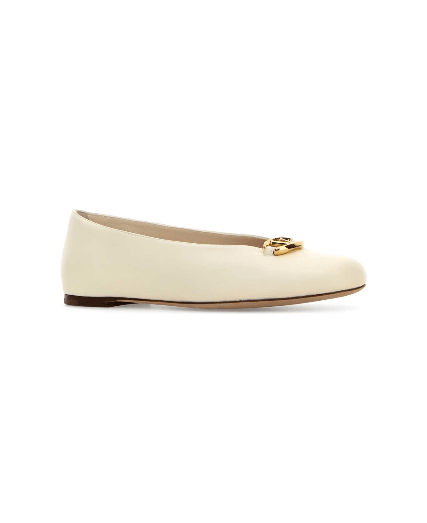 Valentino Garavani Black Leather Vlogo Studio Ballerinas - IVORY