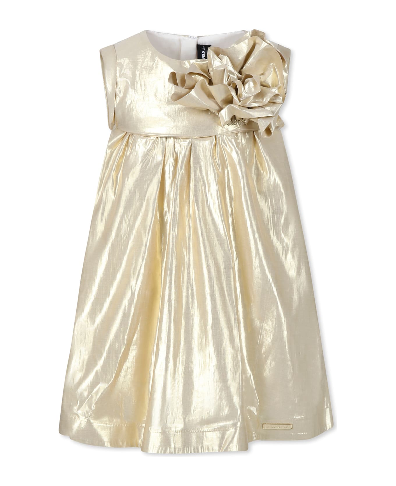 Karl Lagerfeld Kids Gold Dress For Girl With Flower - Gold
