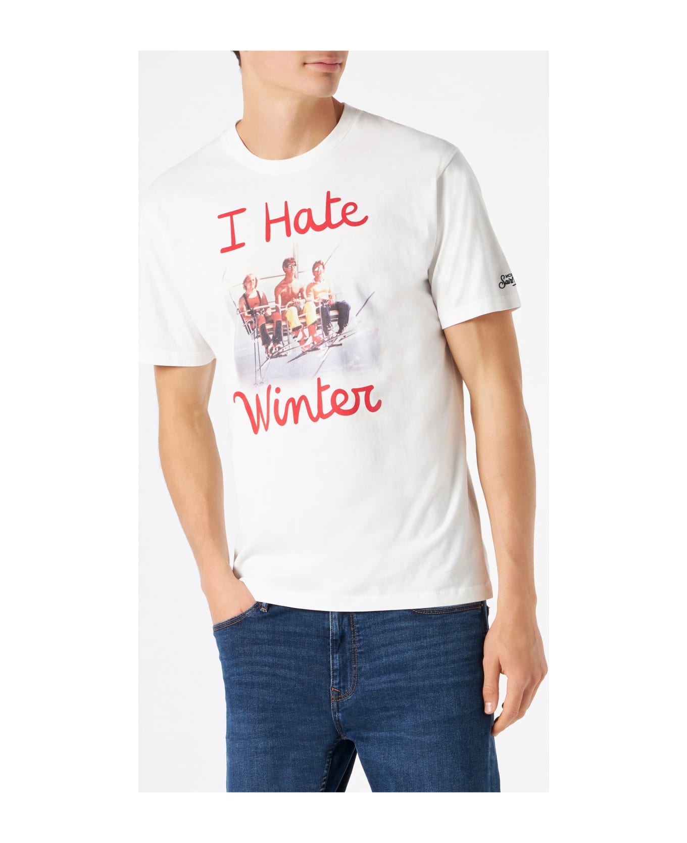MC2 Saint Barth Man White T-shirt With I Hate Winter Print - WHITE