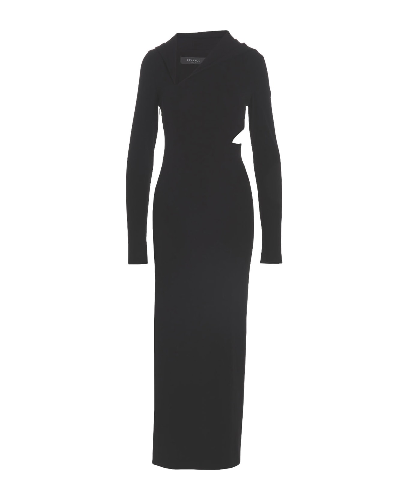 Versace Long Cut-out Hooded Dress - Black  