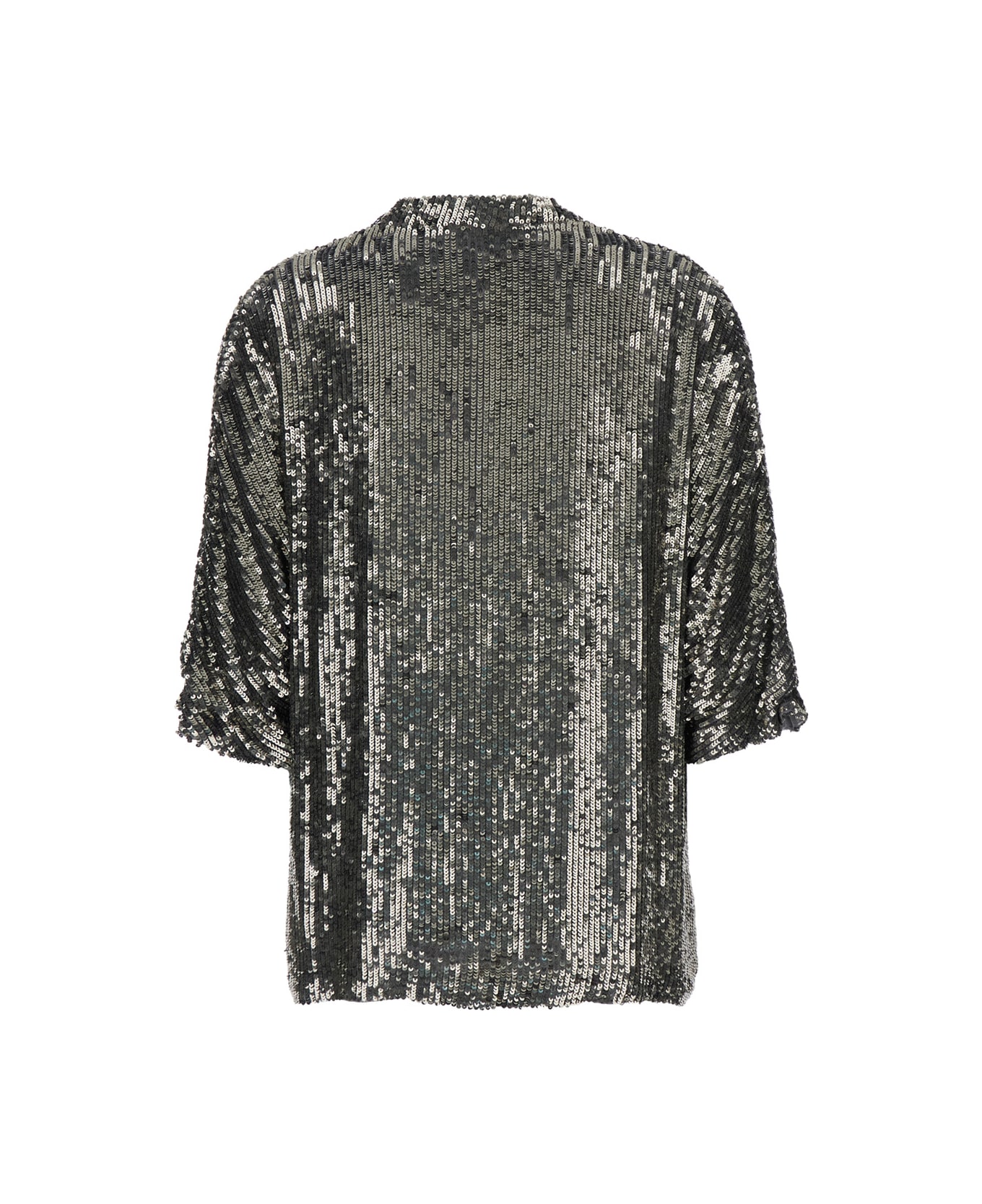 Parosh Metallic Sequin Blouse With V Neck In Tech Fabric Woman - Metallic
