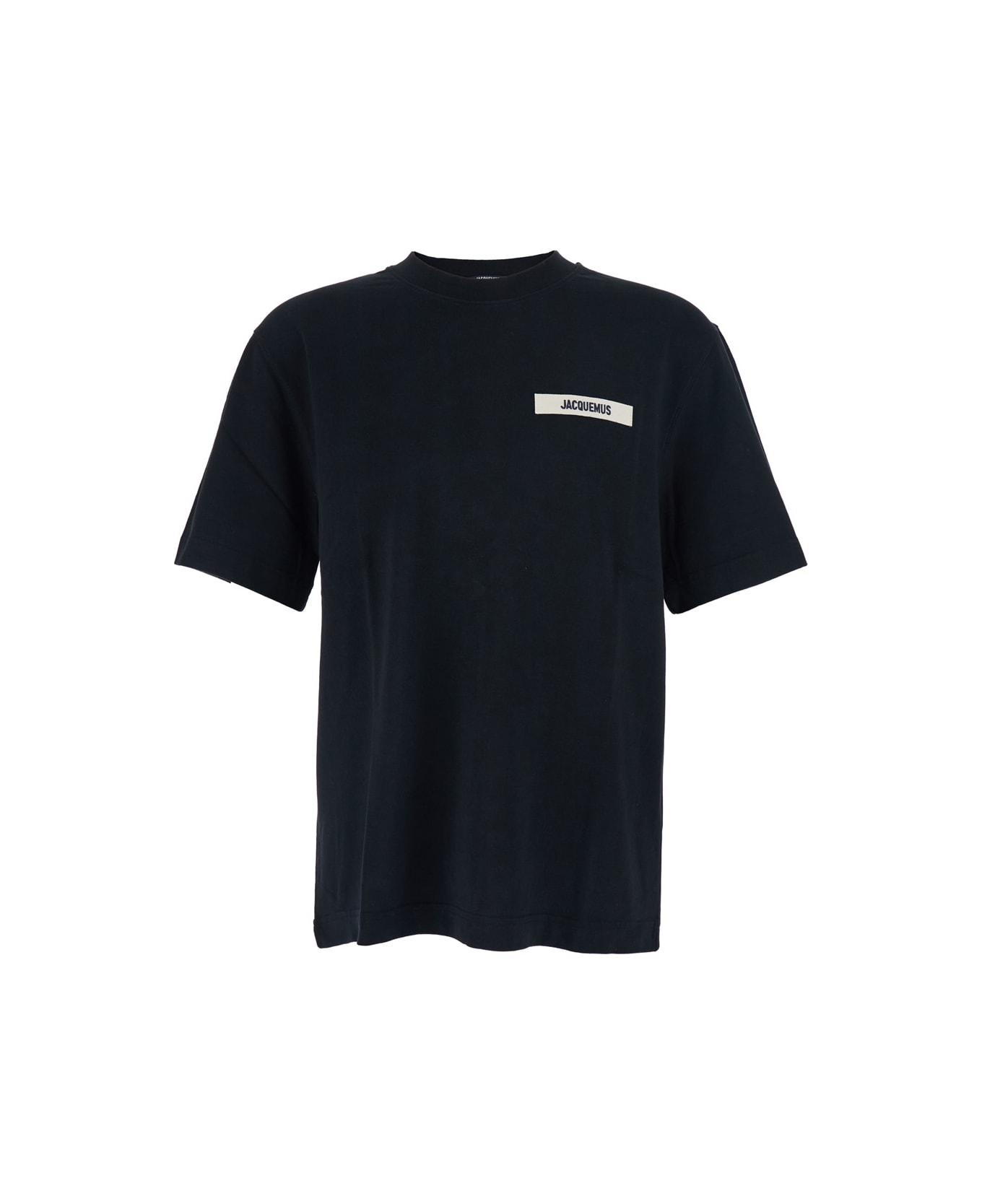 Jacquemus 
le T-shirt Gros Grain
 Black T-shirt With Logo Patch On The Front In Cotton Man - Black