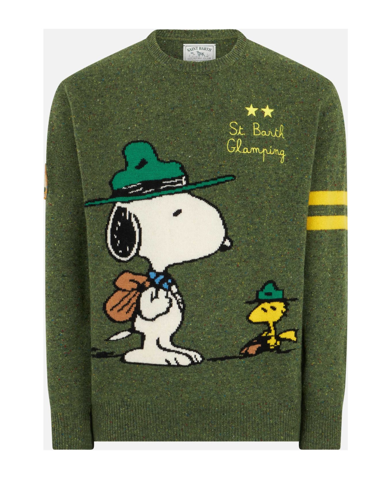 MC2 Saint Barth Man Crewneck Donegal Sweater With Snoopy Jacquard | Snoopy - ©peanuts Special Edition - GREEN