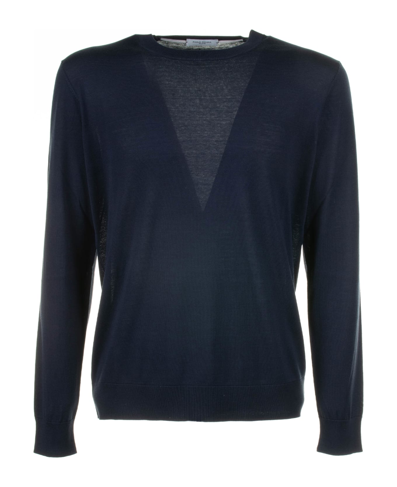 Paolo Pecora Navy Blue Crew-neck Sweater In Cotton And Silk - Blu