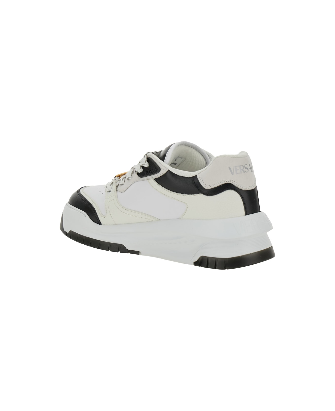 Versace White And Black Sneaker With Inserts And Chunky Sole In Leather Man - White/black