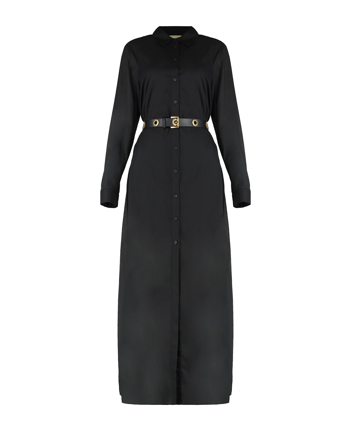 MICHAEL Michael Kors Black Long Dress With Classic Collar And Waist Belt - black