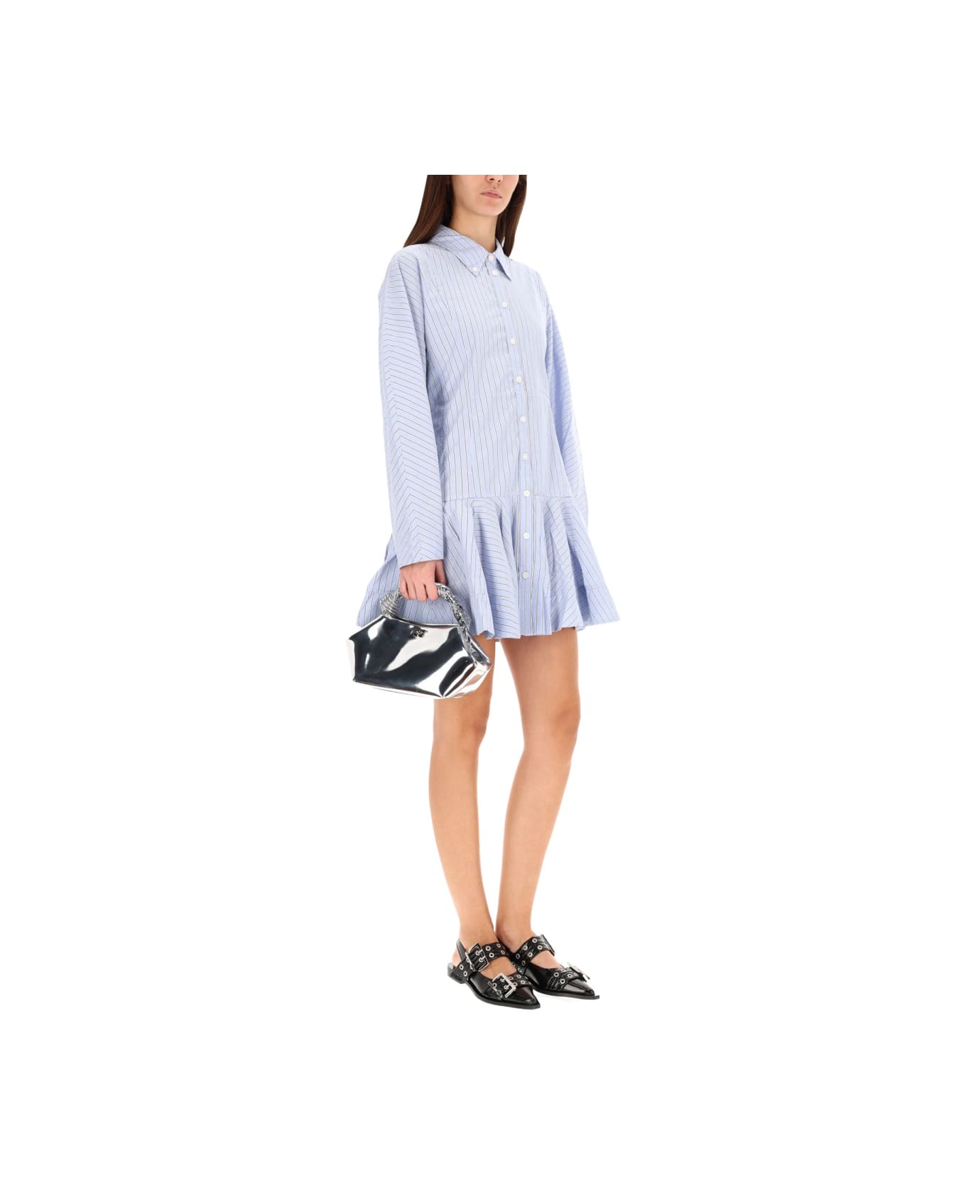 Ganni Striped Chemisier Dress - BABY BLUE