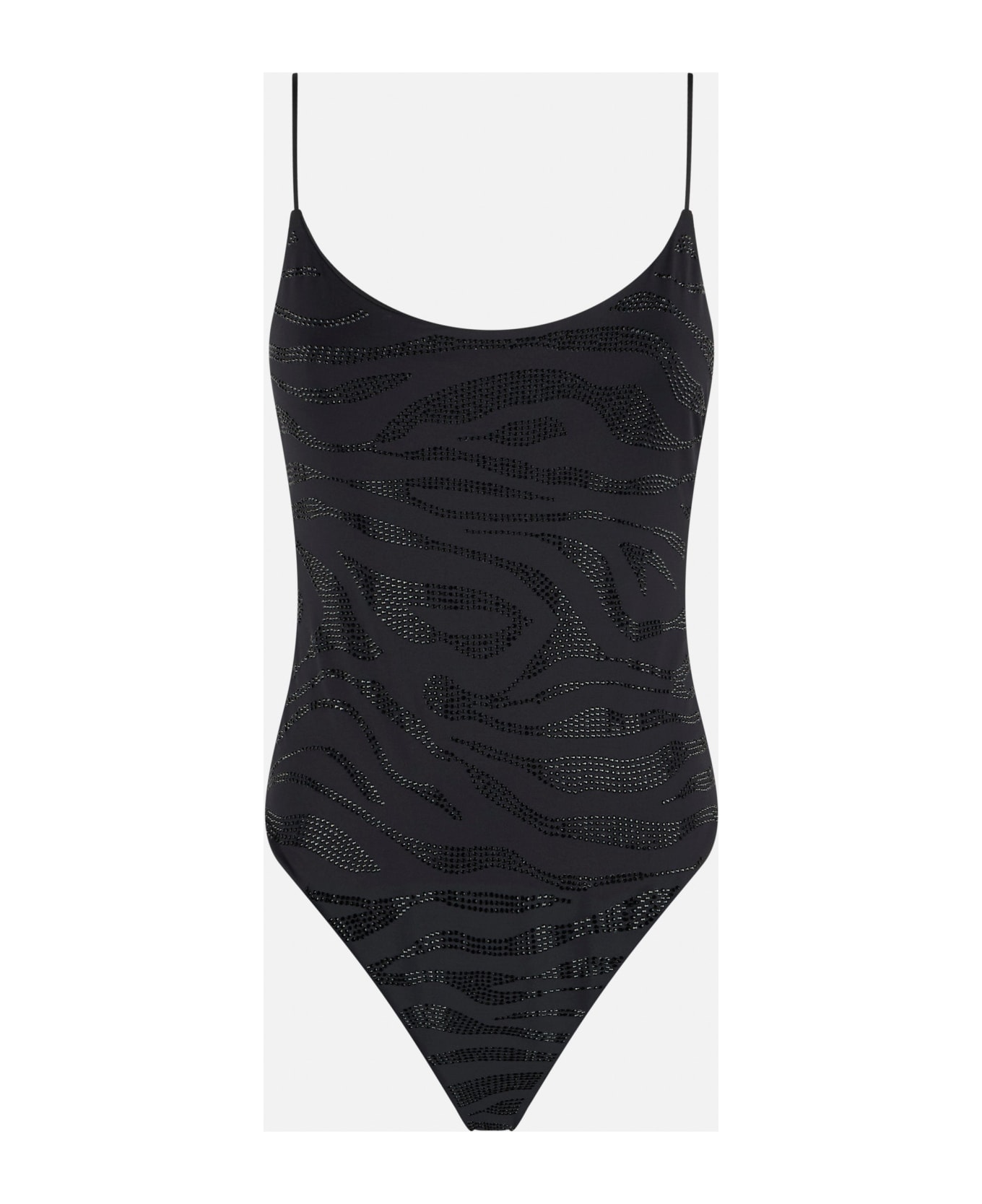 MC2 Saint Barth Woman One Piece Swimsuit With Zebra Rhinestones - BLACK
