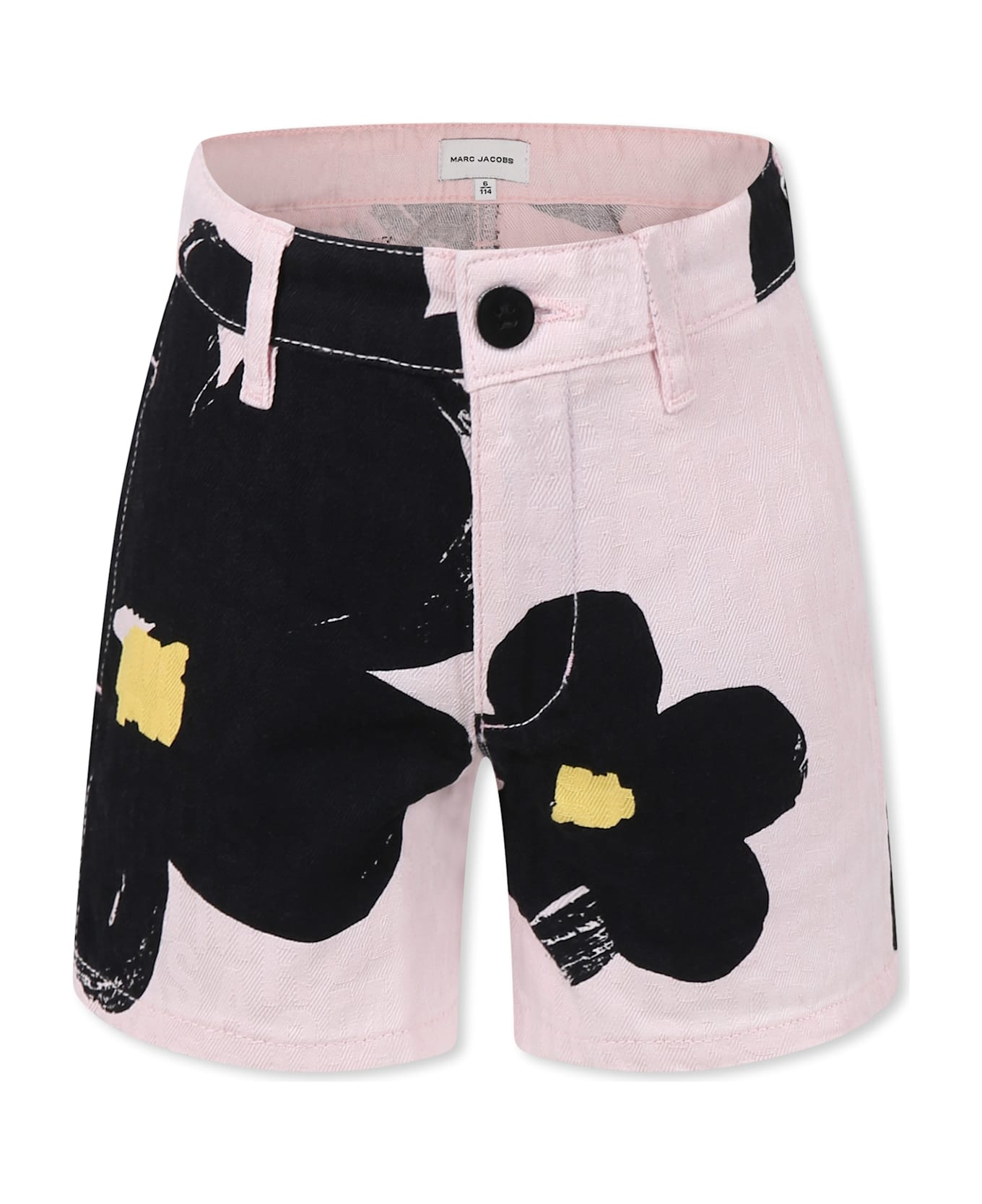 Little Marc Jacobs Pink Shorts For Girl With Logo And Flowers - Pink