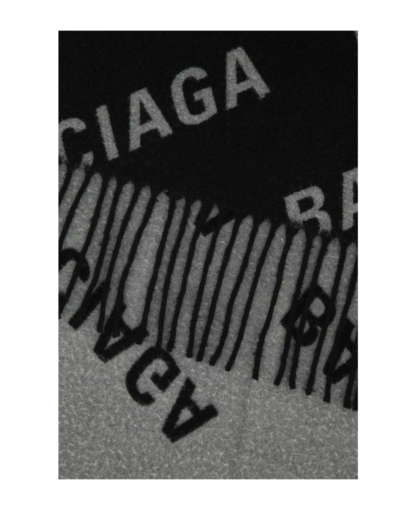 Balenciaga Allover Logo Fringed Scarf - BLACK