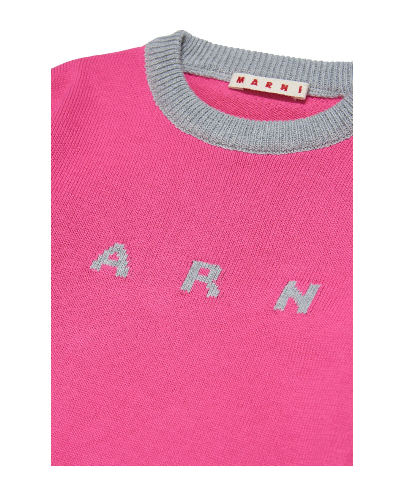 Marni Mk11u Knitwear Tkane Marni Fuchsia Crew-neck Sweater With Jacquard Logo - Bright fuxya