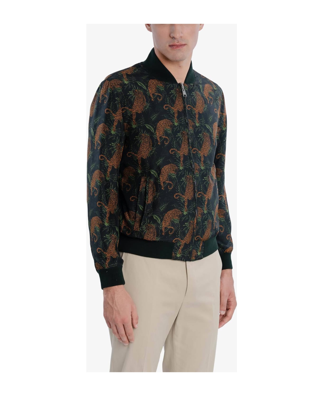 Larusmiani Bomber Pink Panther Down Jacket - Dark Green Cheetah