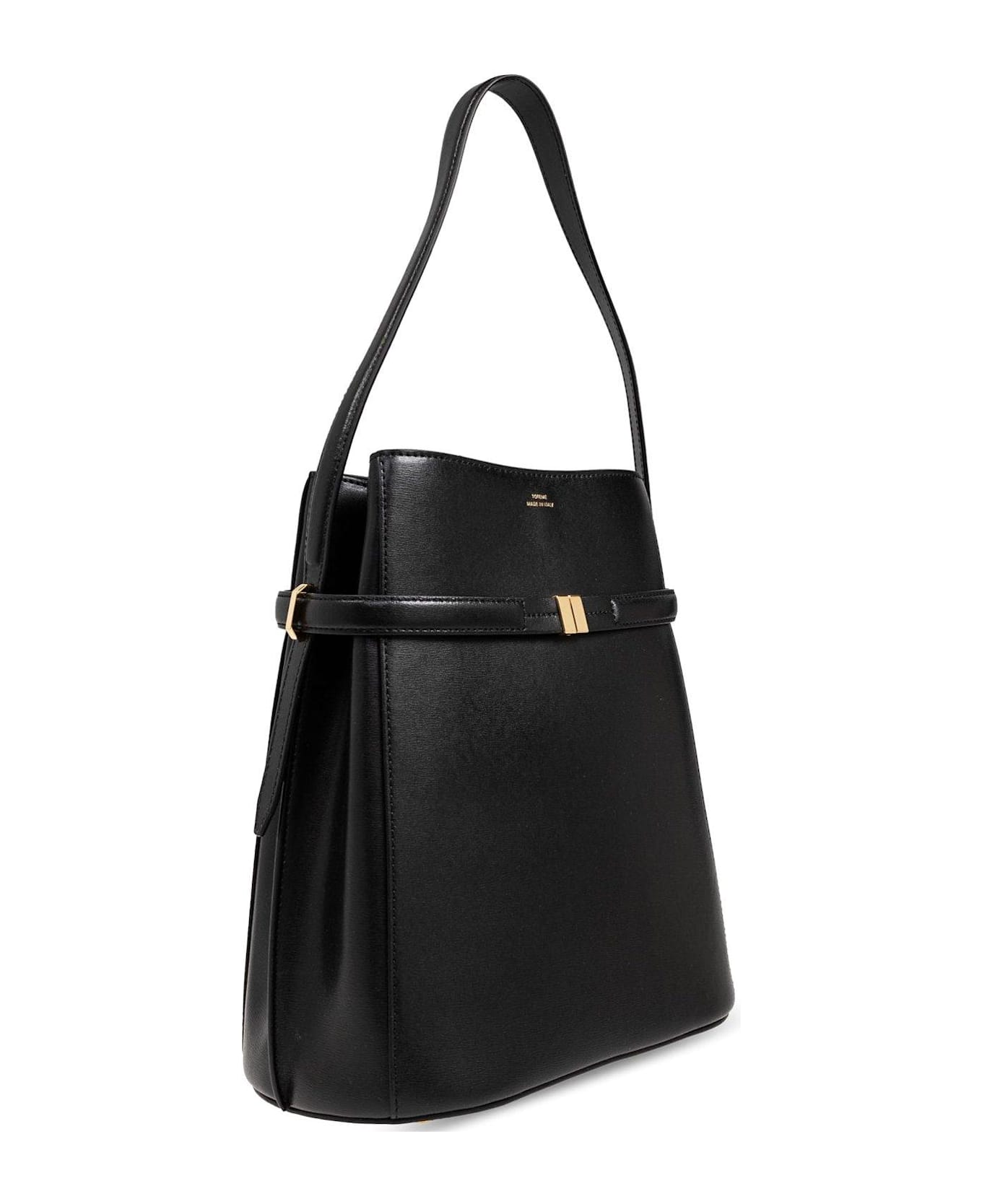 Totême Logo Detailed Belted Bucket Bag - Black