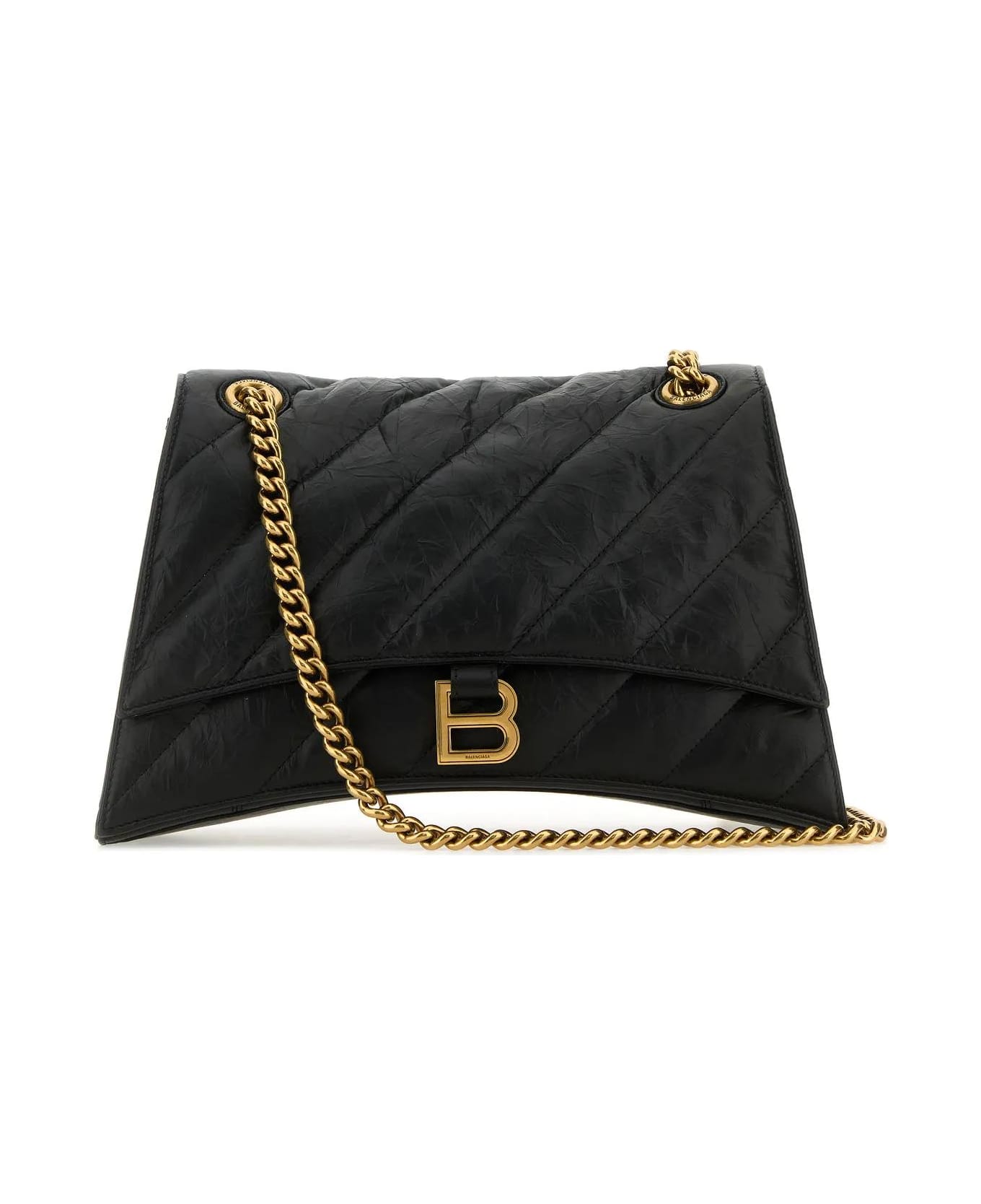 Balenciaga Black Leather Medium Crush Shoulder Bag - Black