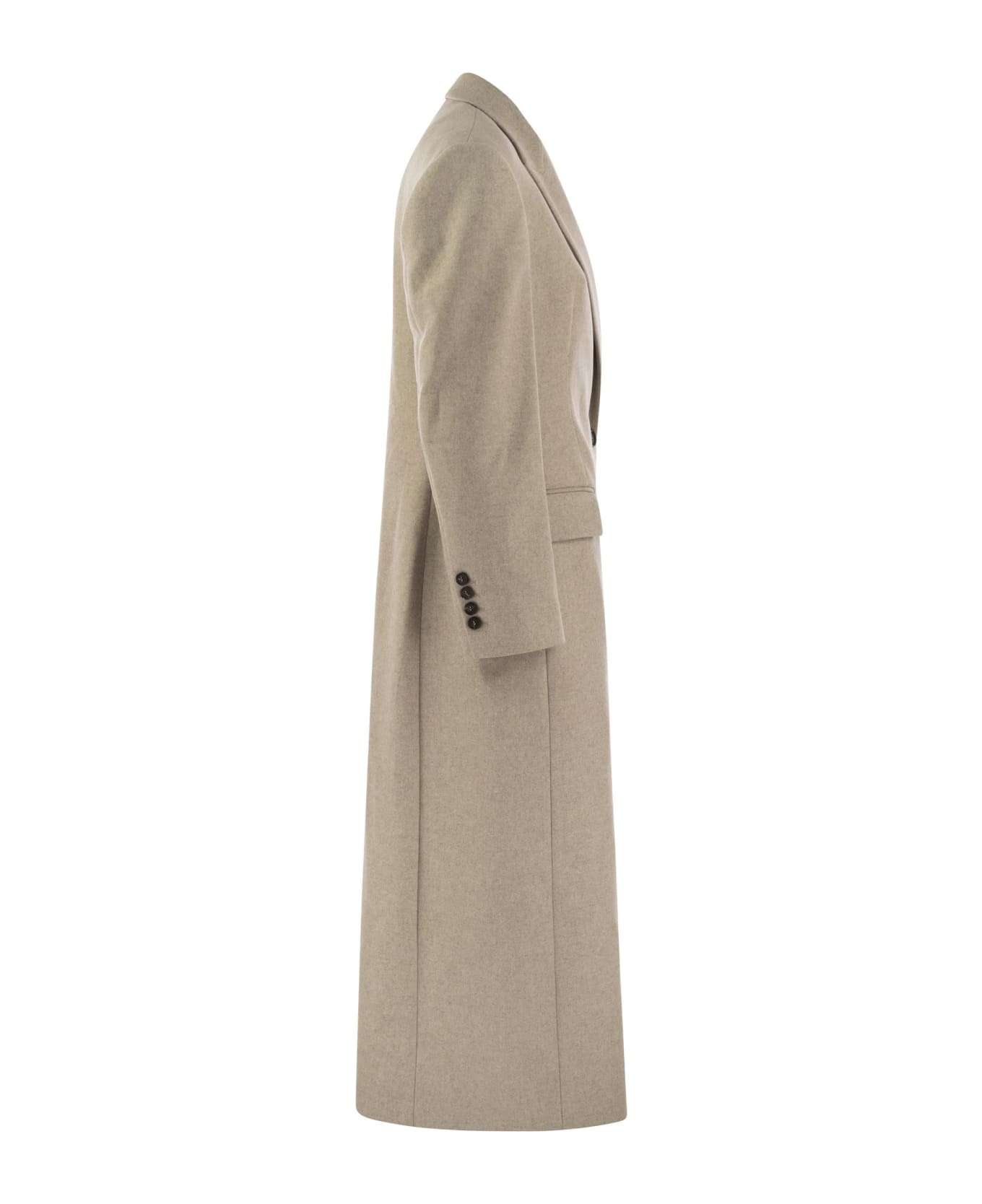 Brunello Cucinelli Lightweight Wool Cloth Coat With Jewellery - Beige