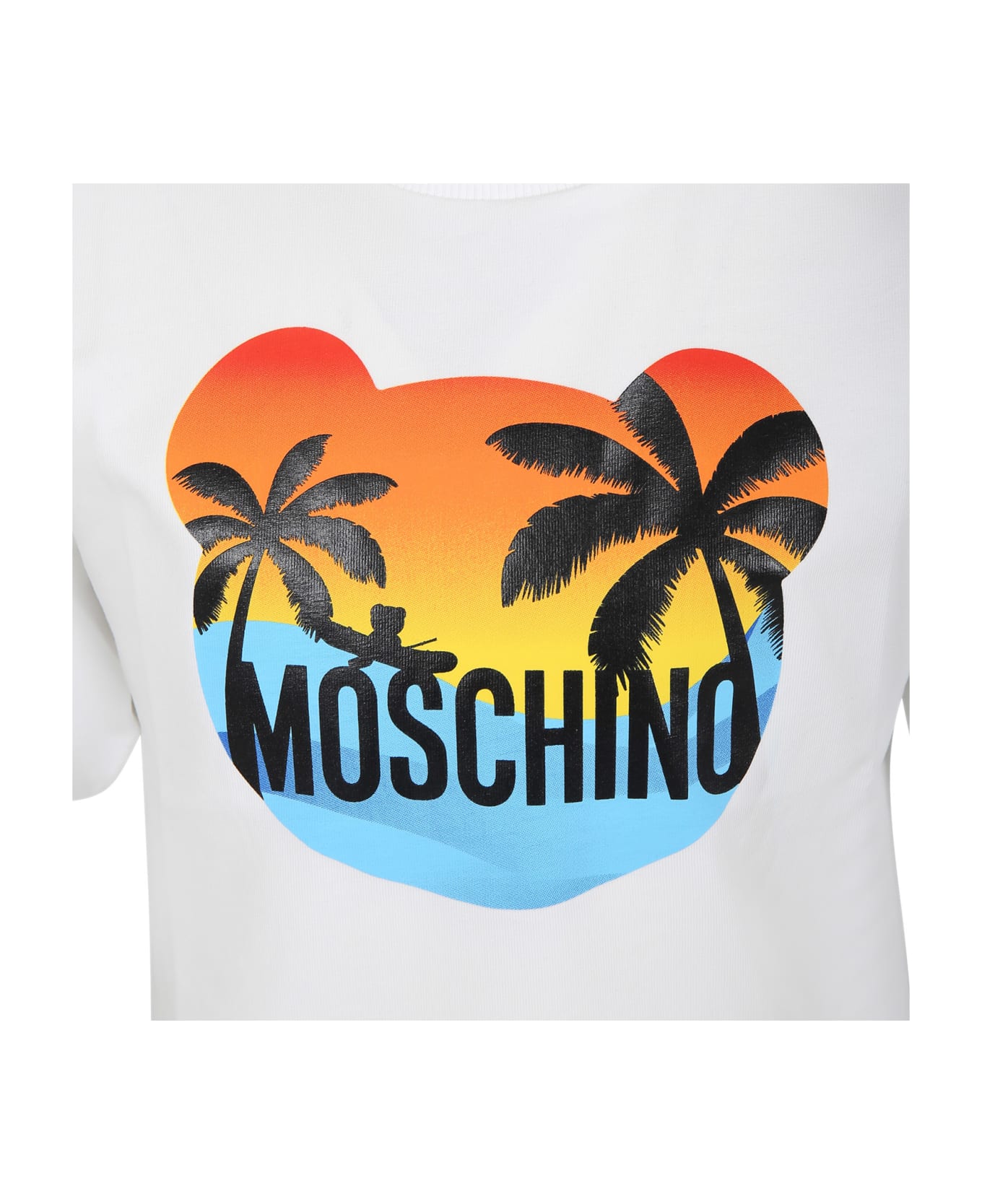 Moschino White T-shirt For Kids With Multicolor Print And Logo - White