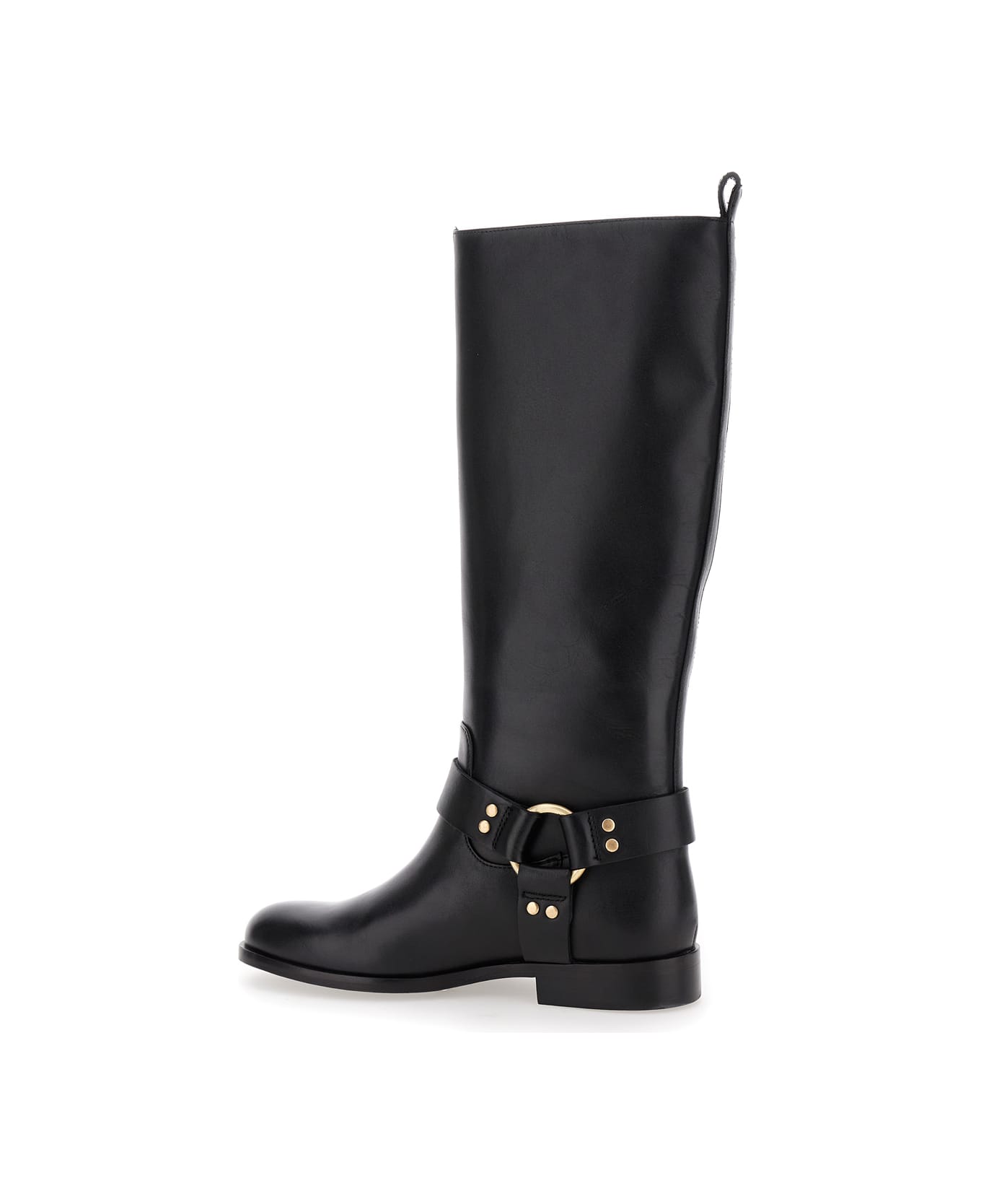 TwinSet Black Buckle Boots In Leather Woman - Black