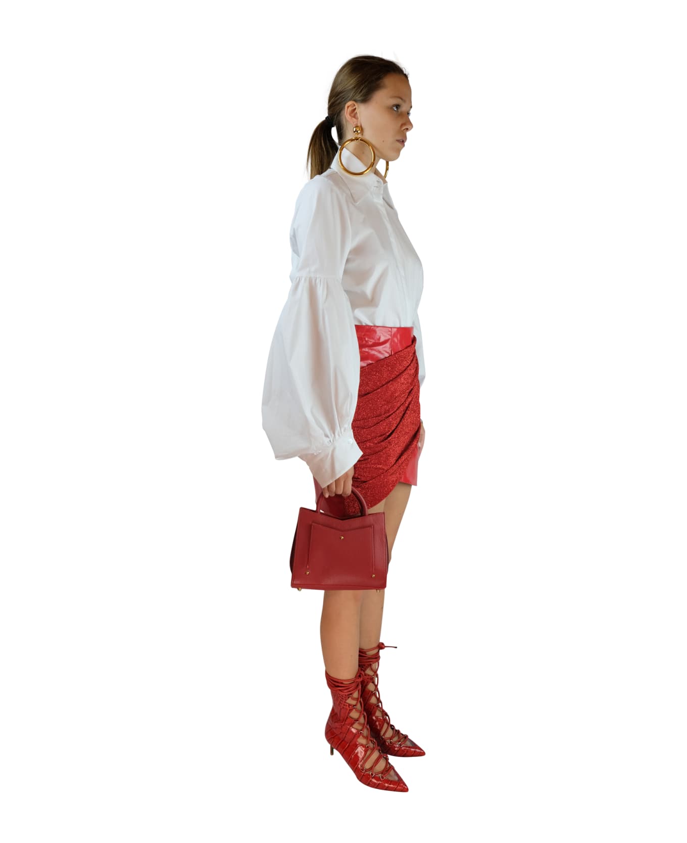 Sara Battaglia Red Lurex 
Faux Patent Leather Mini Skirt - Red