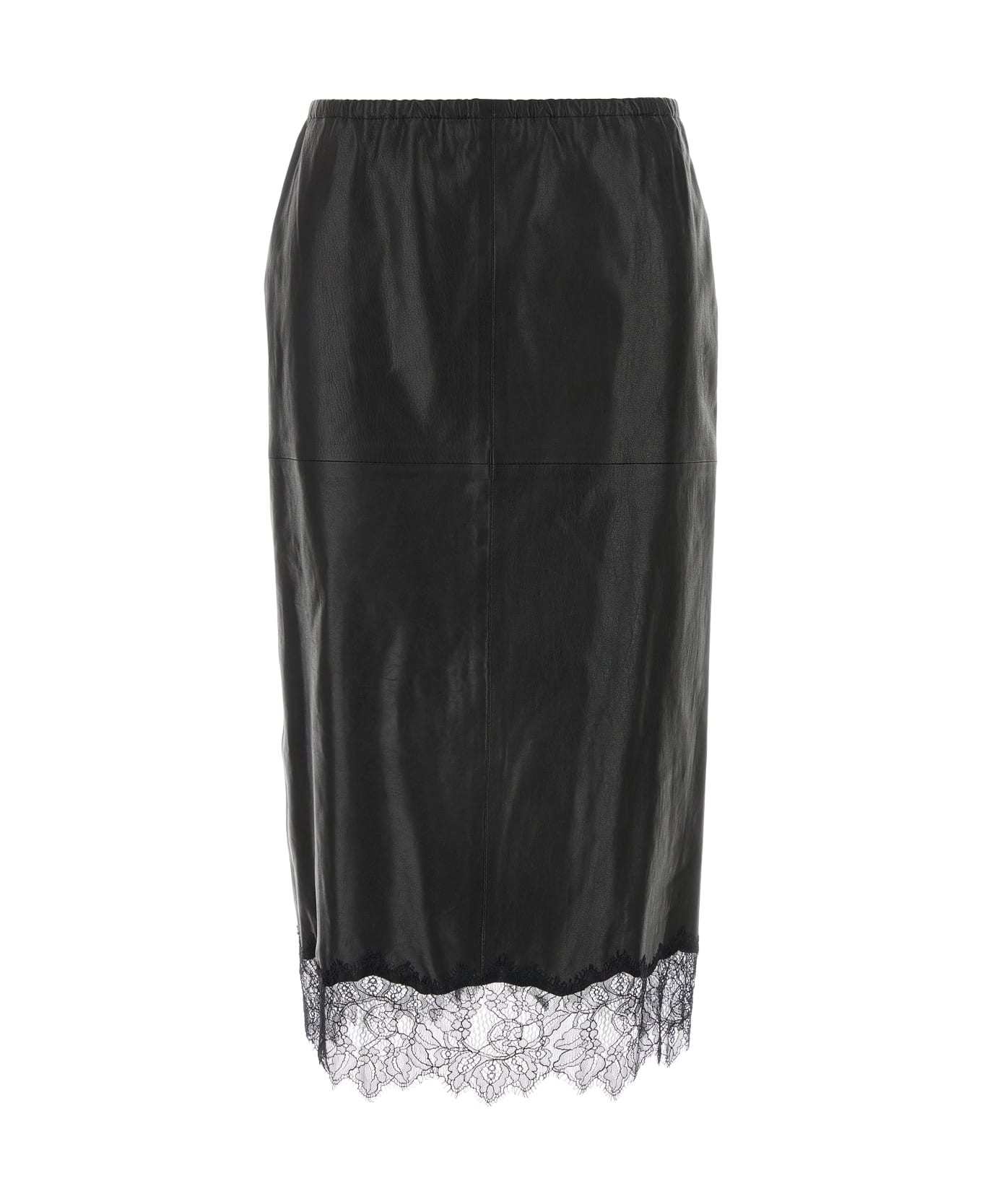 Blumarine 4l038a Leather Skirt W/lace - BLACK