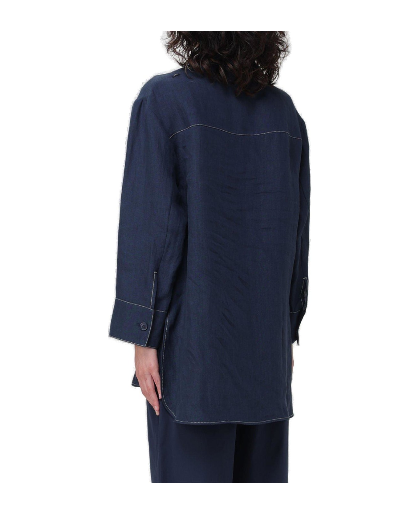 'S Max Mara Buttoned Long-sleeved Top - BLUE