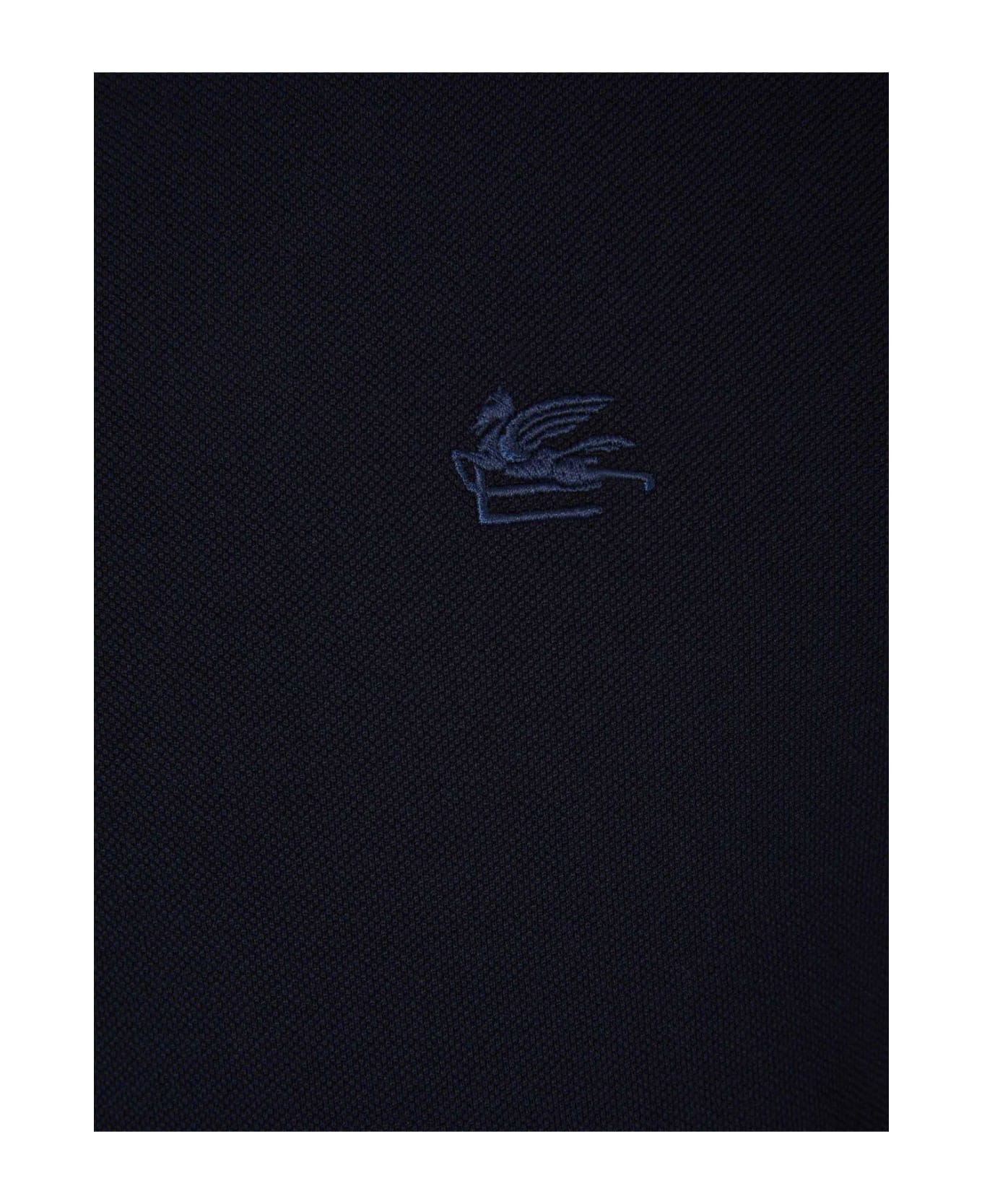 Etro Pegaso Embroidered Long-sleeved Polo Shirt - Blue