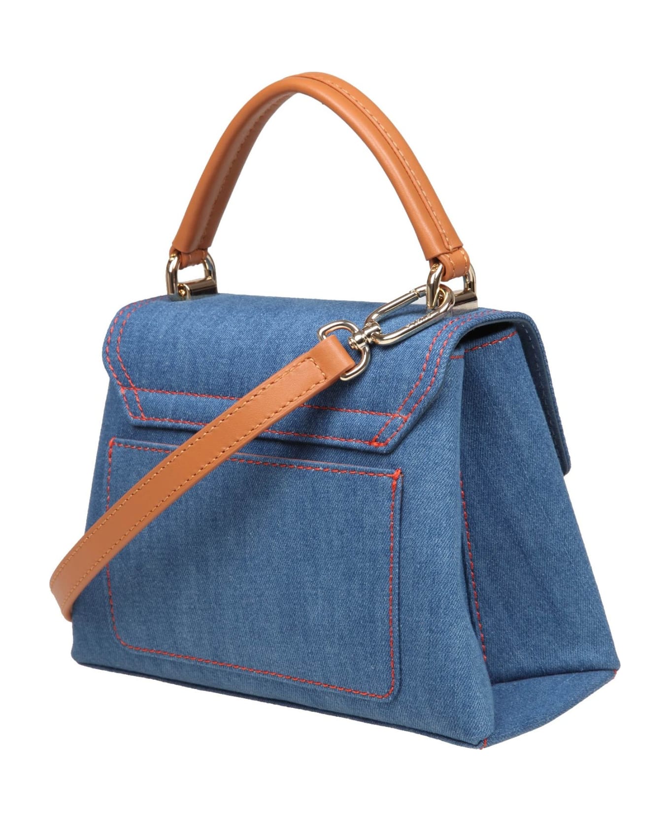 Furla 1927 Mini Handbag In Blue Jeans Fabric - S Mediterraneo