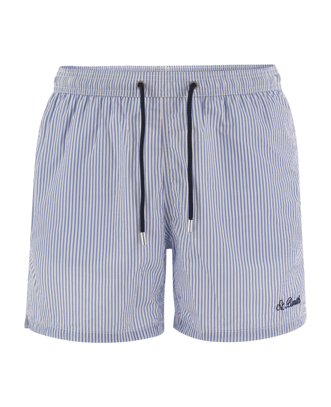 MC2 Saint Barth Patmos - Striped Beach Shorts - White/blue