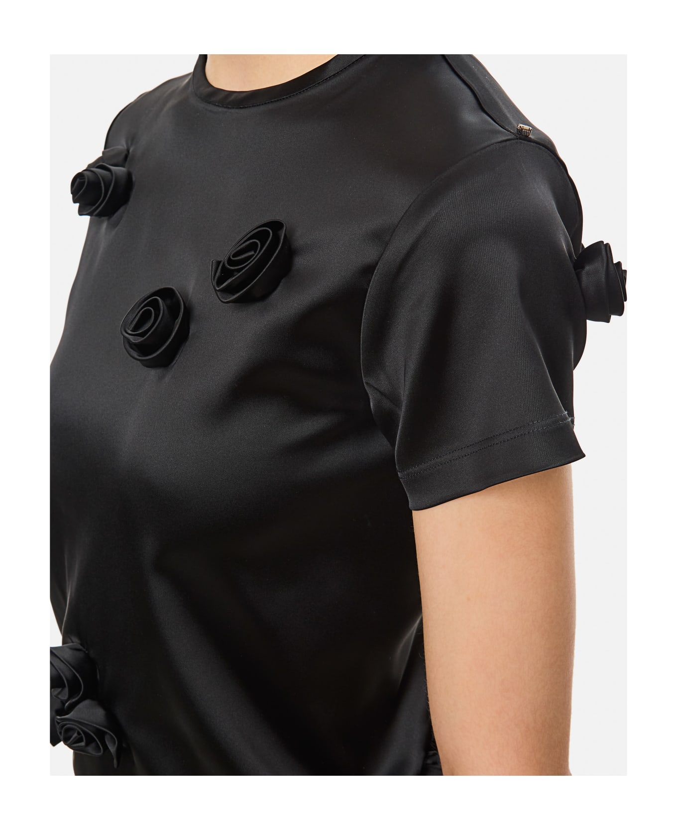 SportMax Mendoza Fitted Top With Black Embroidered Roses - Black