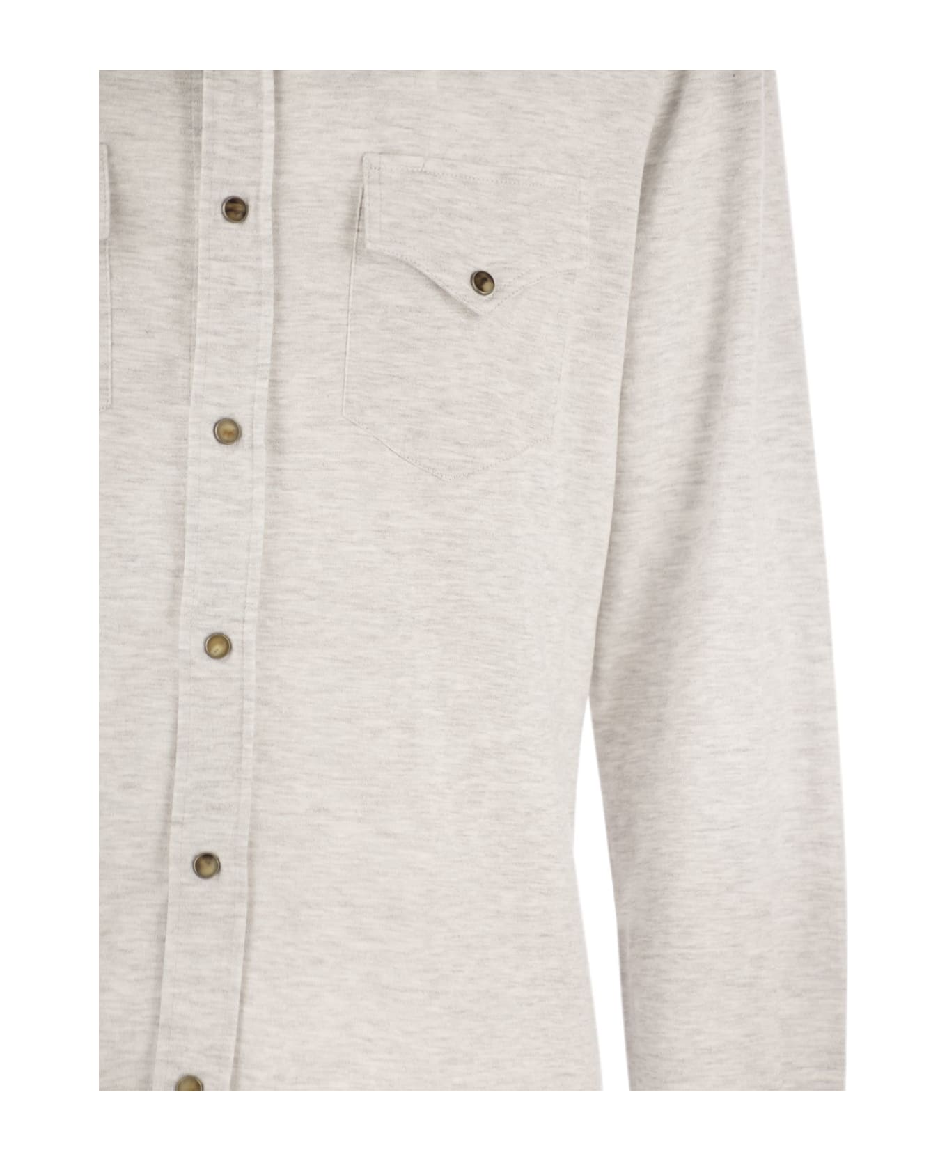 Brunello Cucinelli Linen And Cotton Blend Leisure Fit Shirt With Press Studs And Pockets - Pearl シャツ