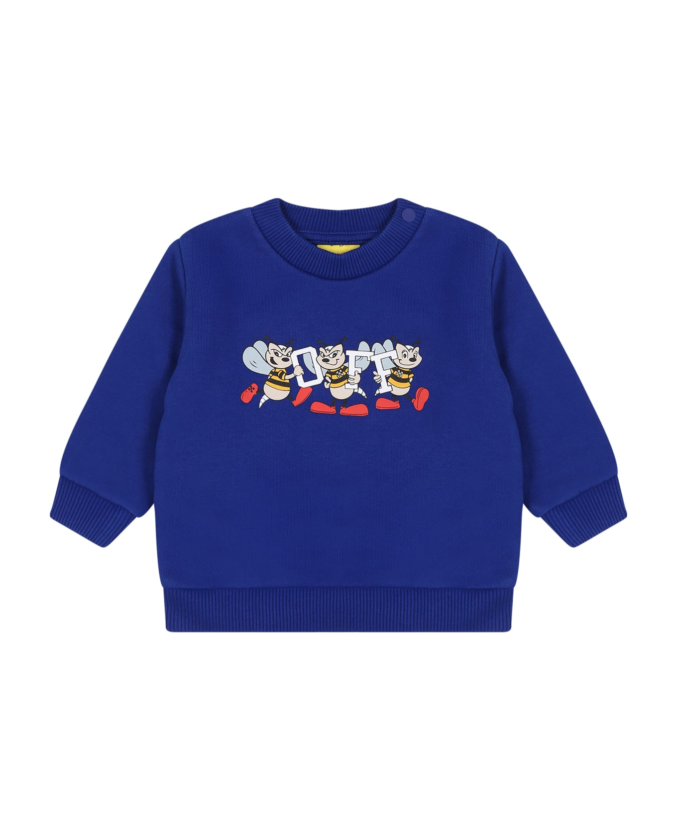 Off-White Blue Sweatshirt For Baby Boy With Mascot Logo Print - Blue
