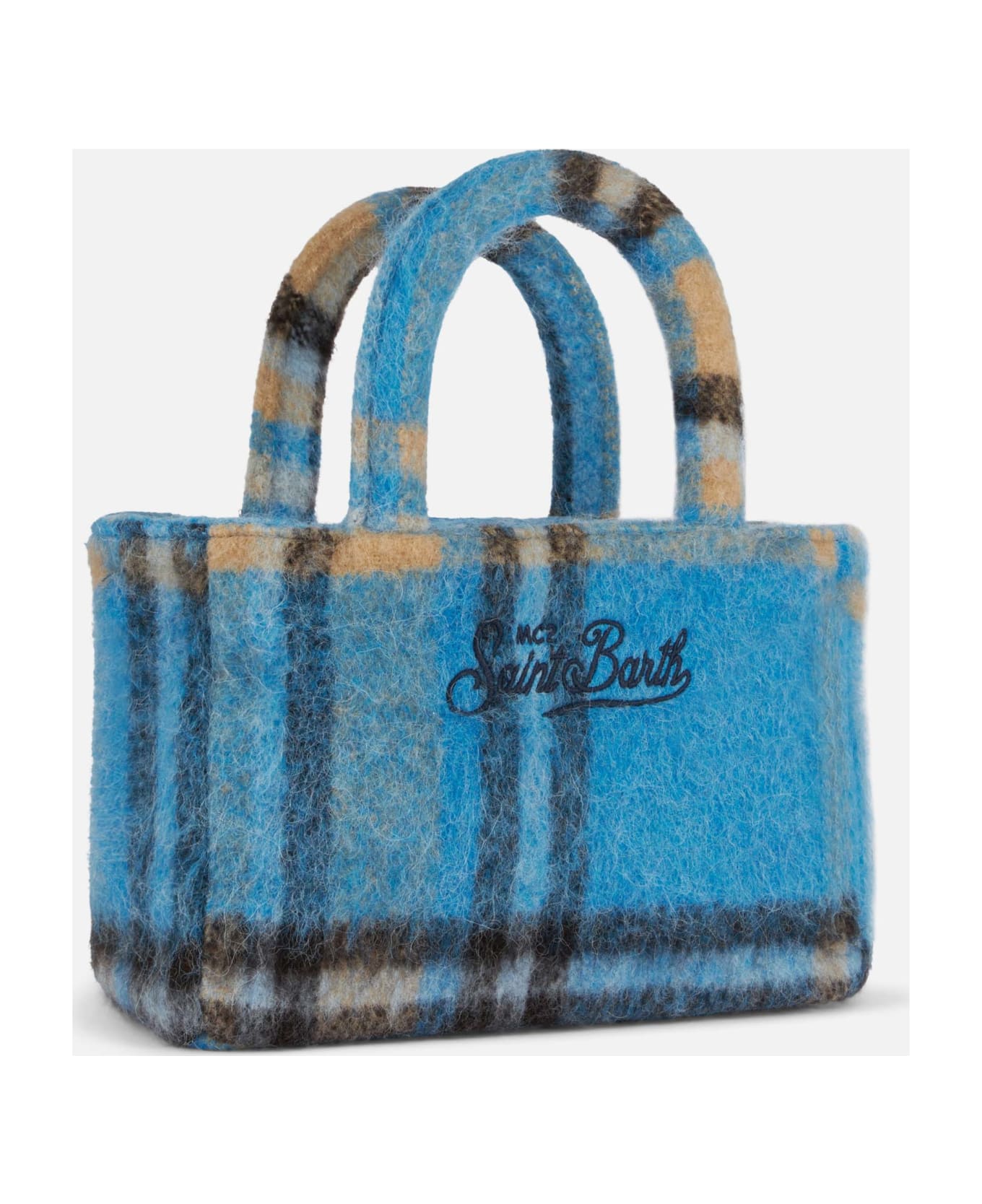 MC2 Saint Barth Soft Wooly Clarine Handbag With Tartan Pattern - SKY