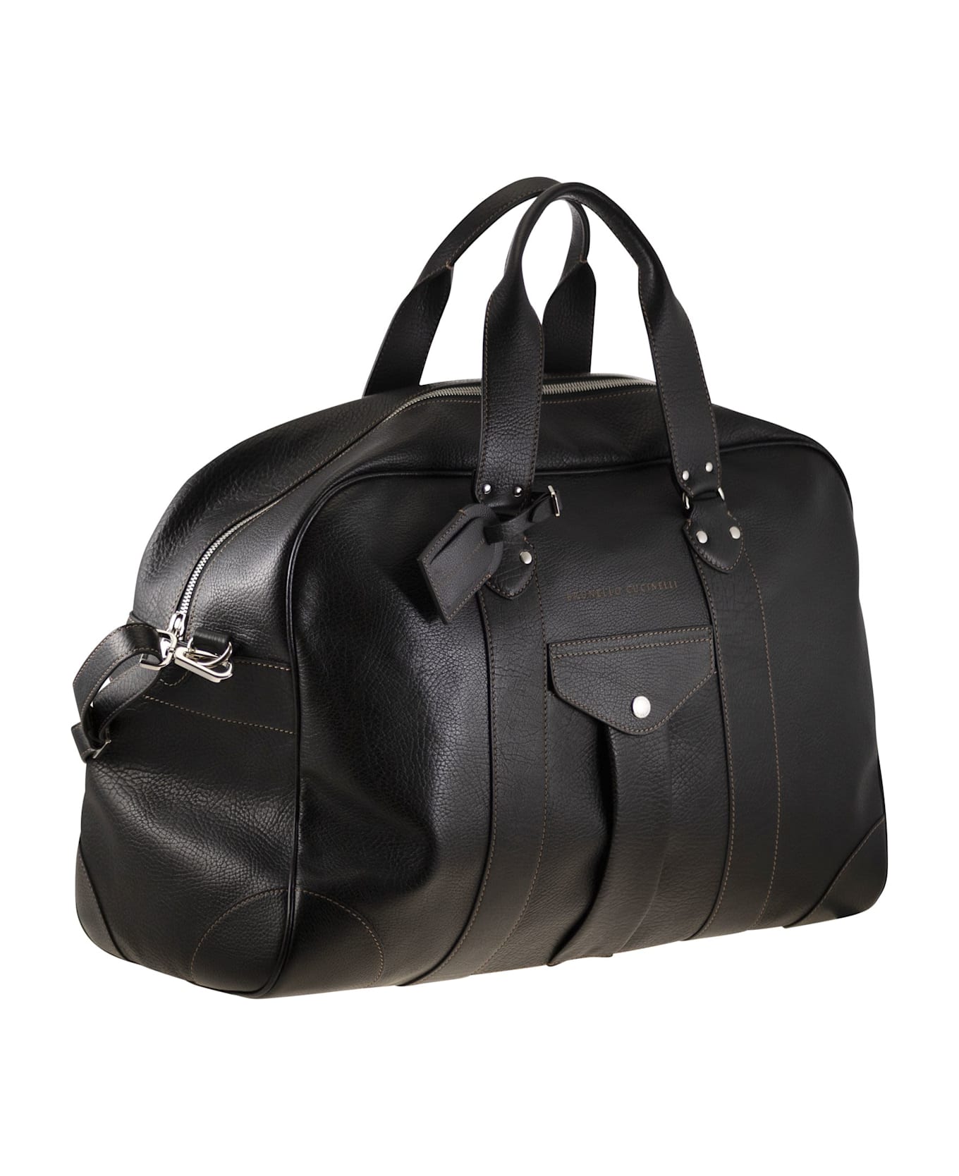 Brunello Cucinelli Grained Calfskin Weekender Bag - Black