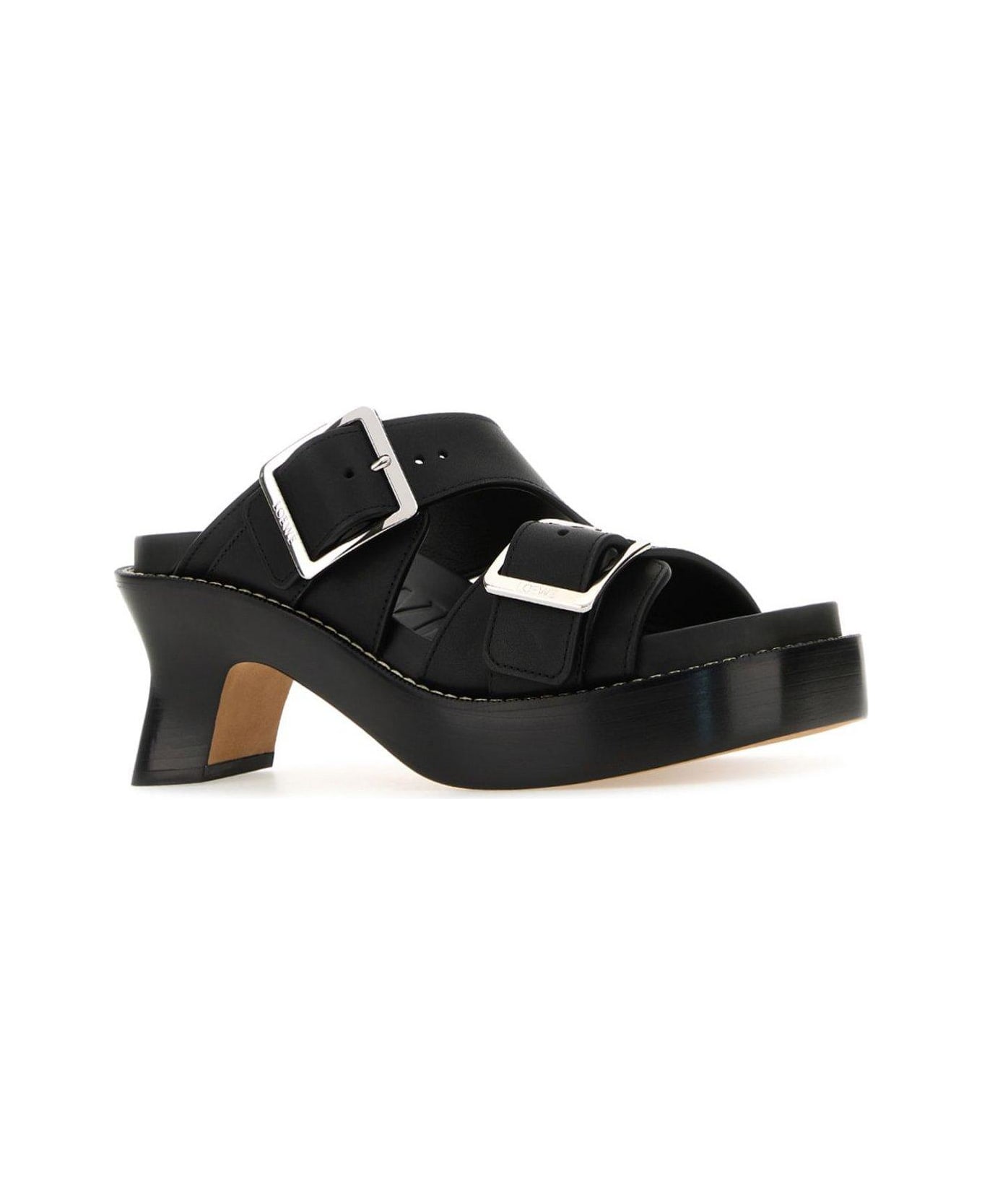 Loewe Buckle Detailed Open Toe Sandals - BLACK