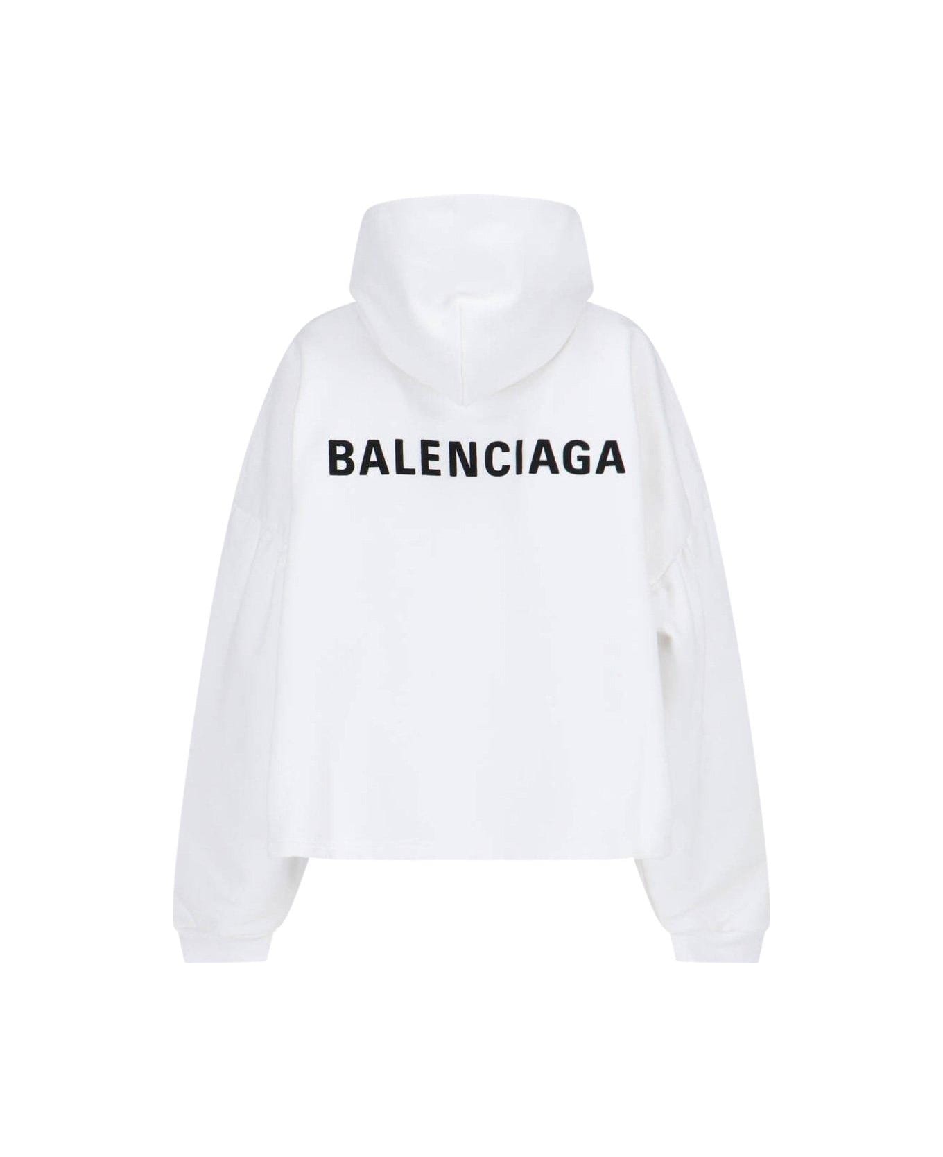 Balenciaga Logo Embroidered Hoodie - WHITE