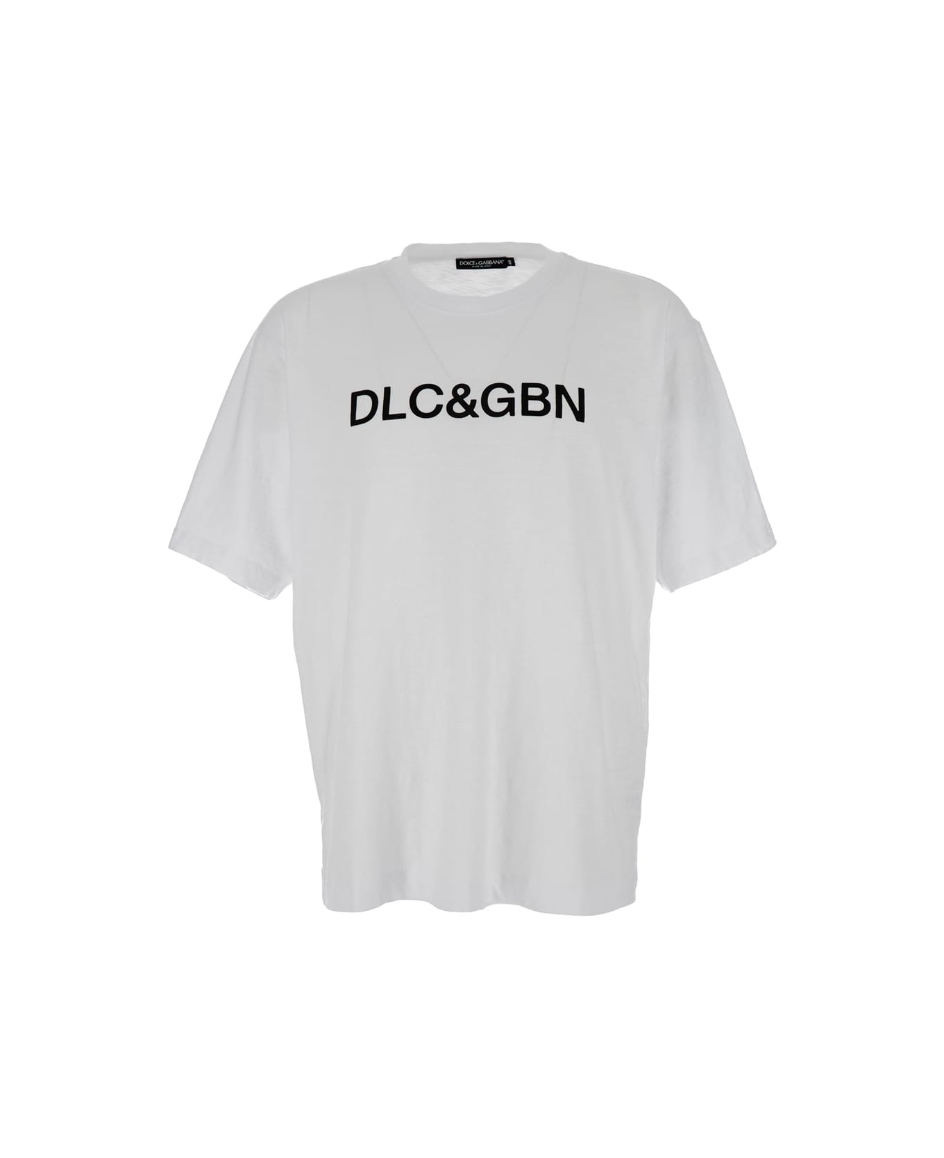 Dolce & Gabbana White Crewneck T-shirt With Contrasting Logo In Cotton Man - White