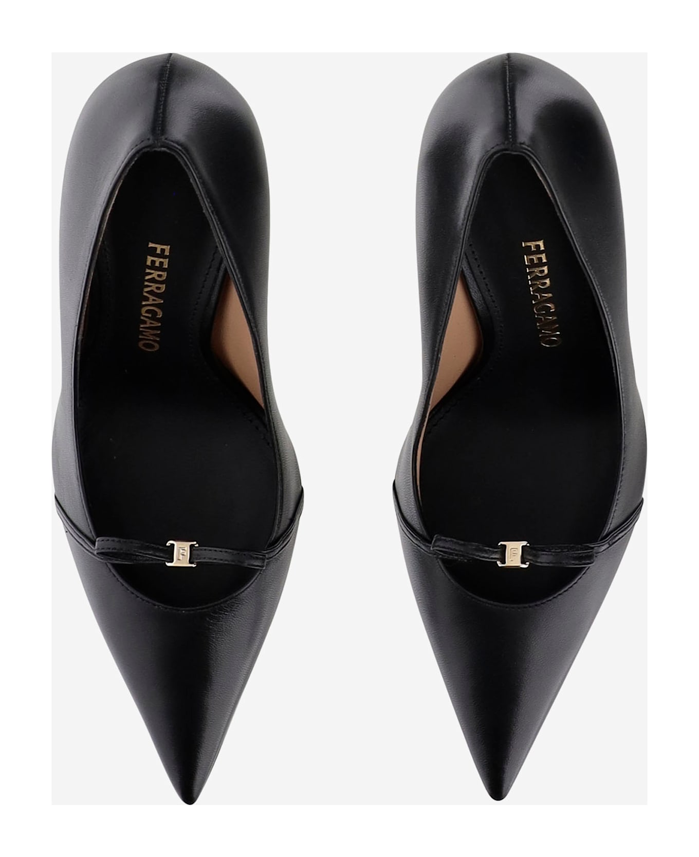 Ferragamo Leather Pumps With Logo - Black