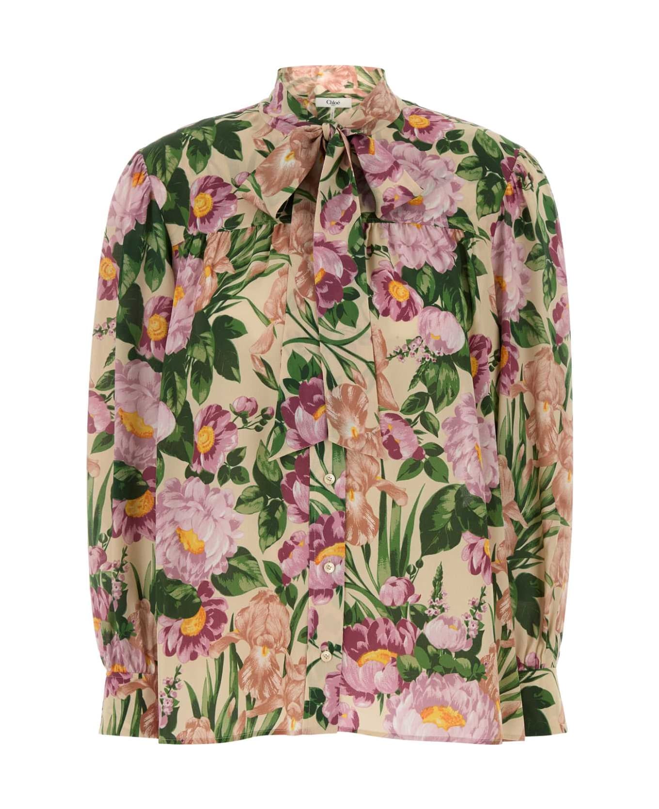 Chloé Printed Crepe Shirt - MACADAMIABROWN