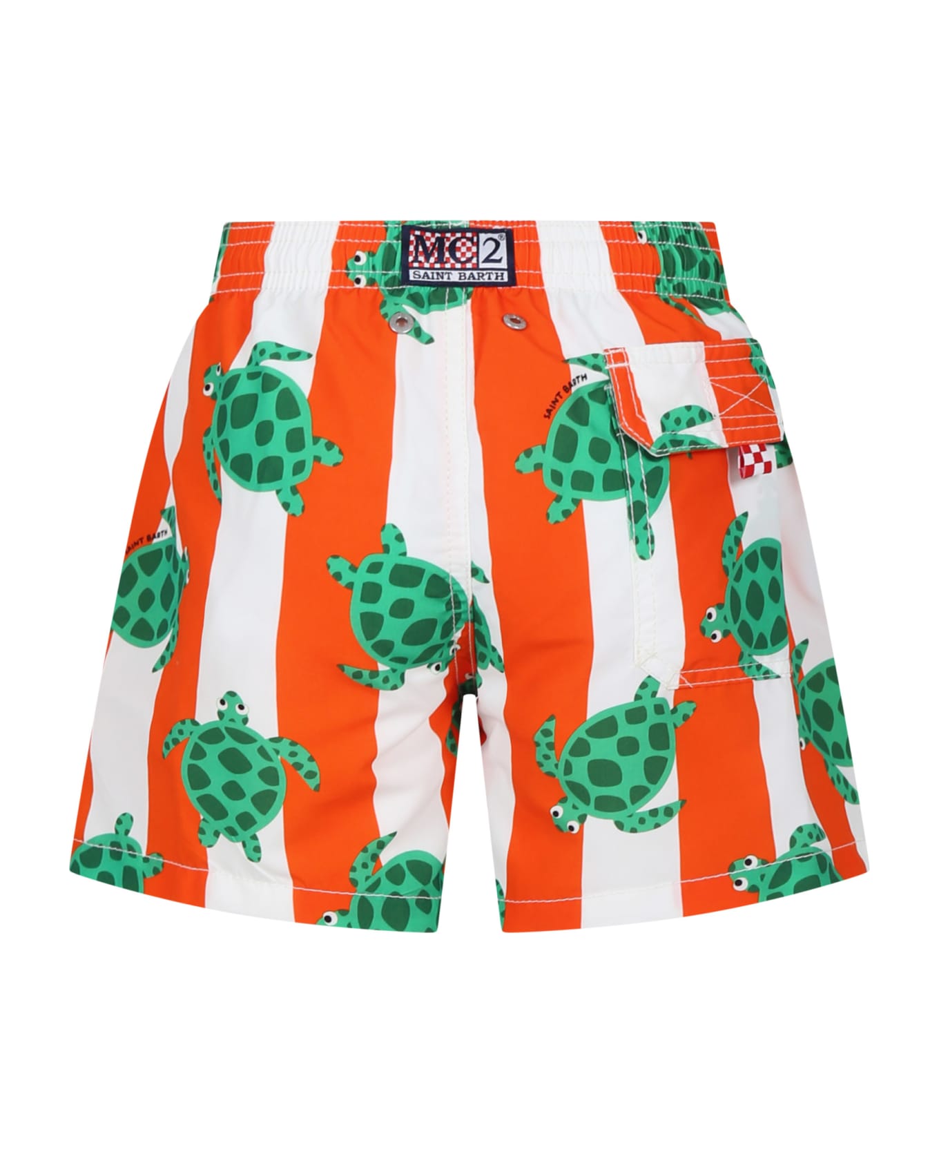 MC2 Saint Barth Orange Swim Shorts For Boy With Turtle Print - Orange 水着