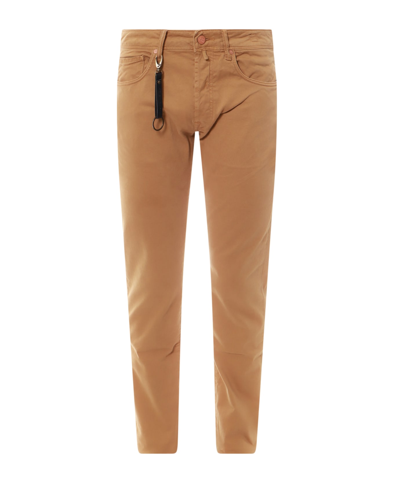 Incotex Stretch Cotton Trouser With Back Suede Logo Patch - Brown