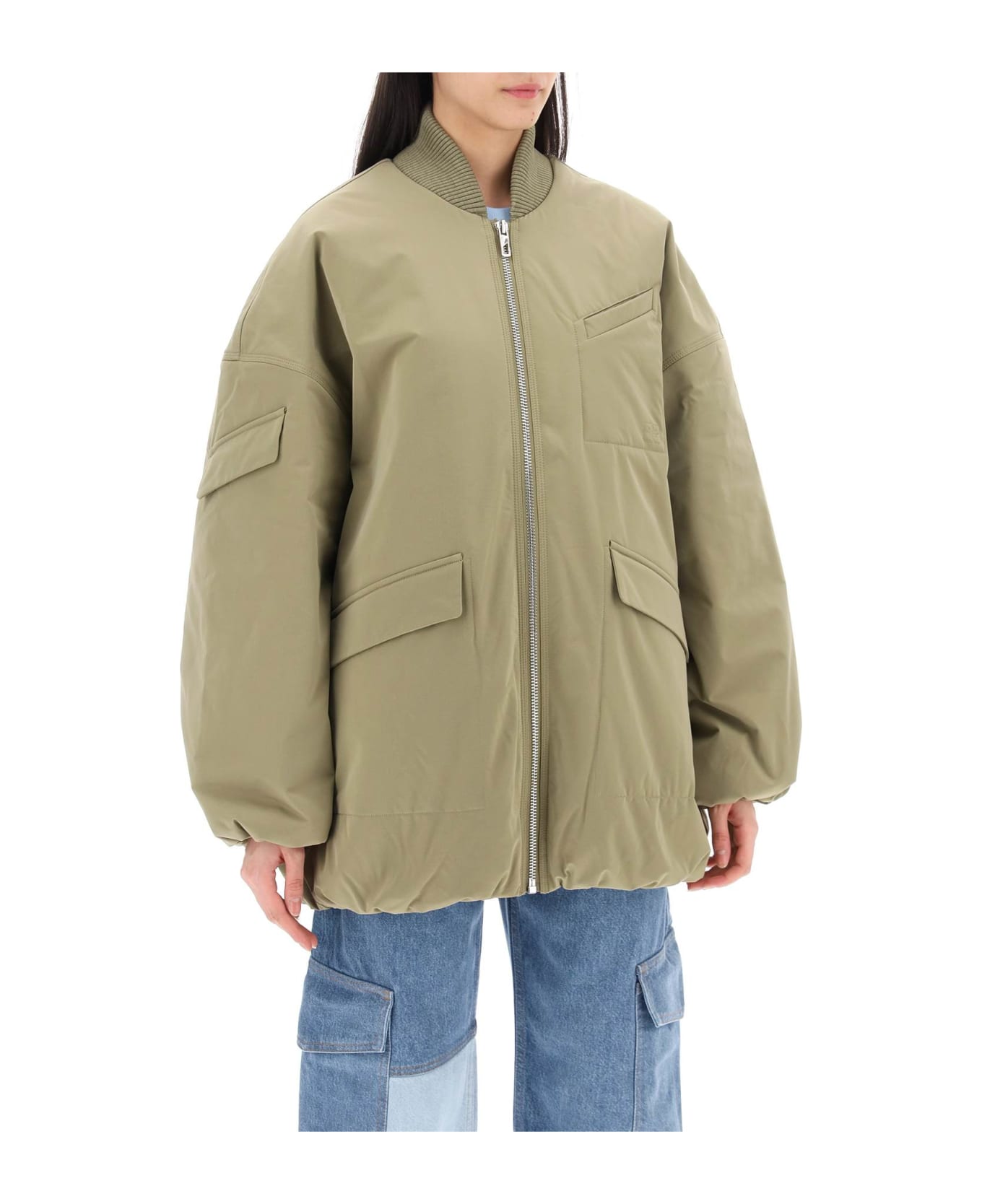 Ganni Oversized Midi Bomber Jacket - Aloe