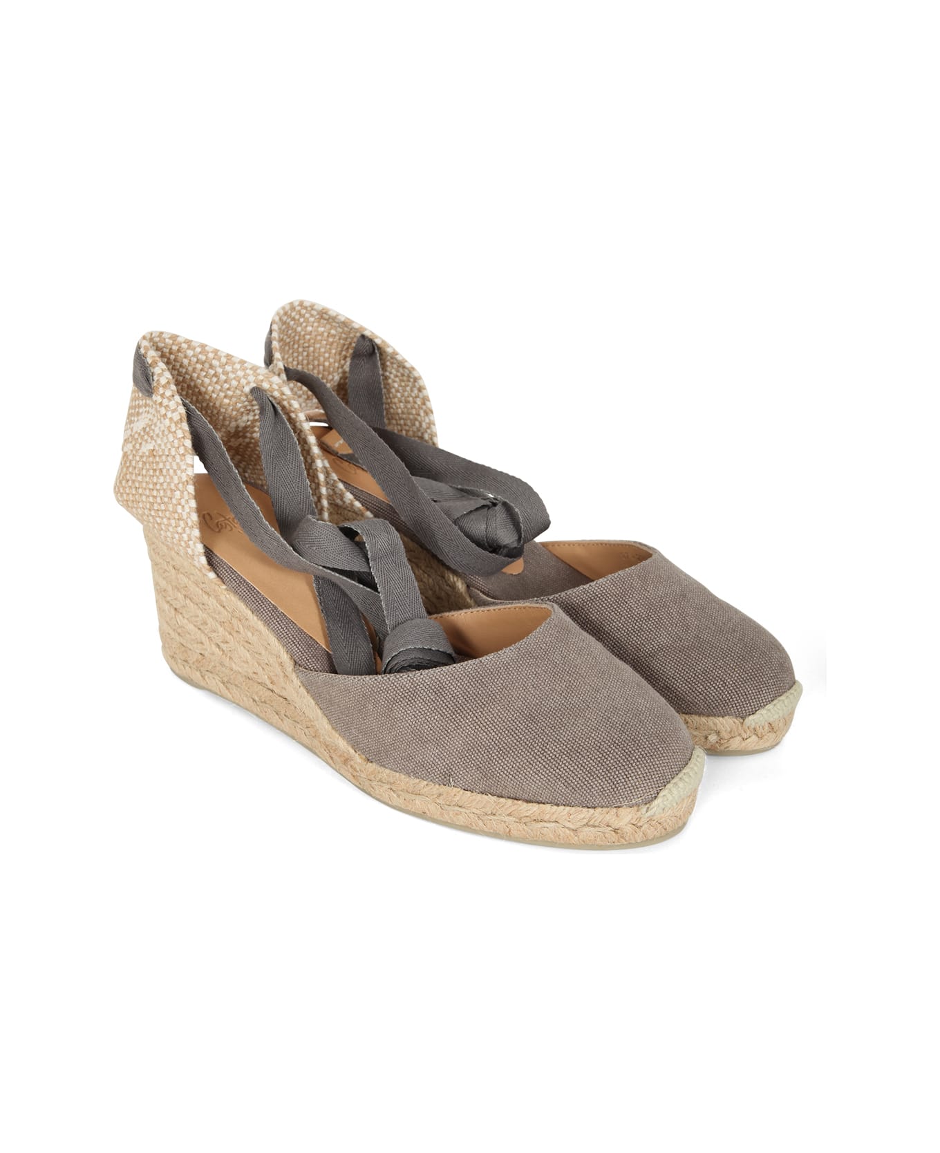 Castañer Carina Espadrilles Wedge Sandal With Ankle Laces - Lead Grey