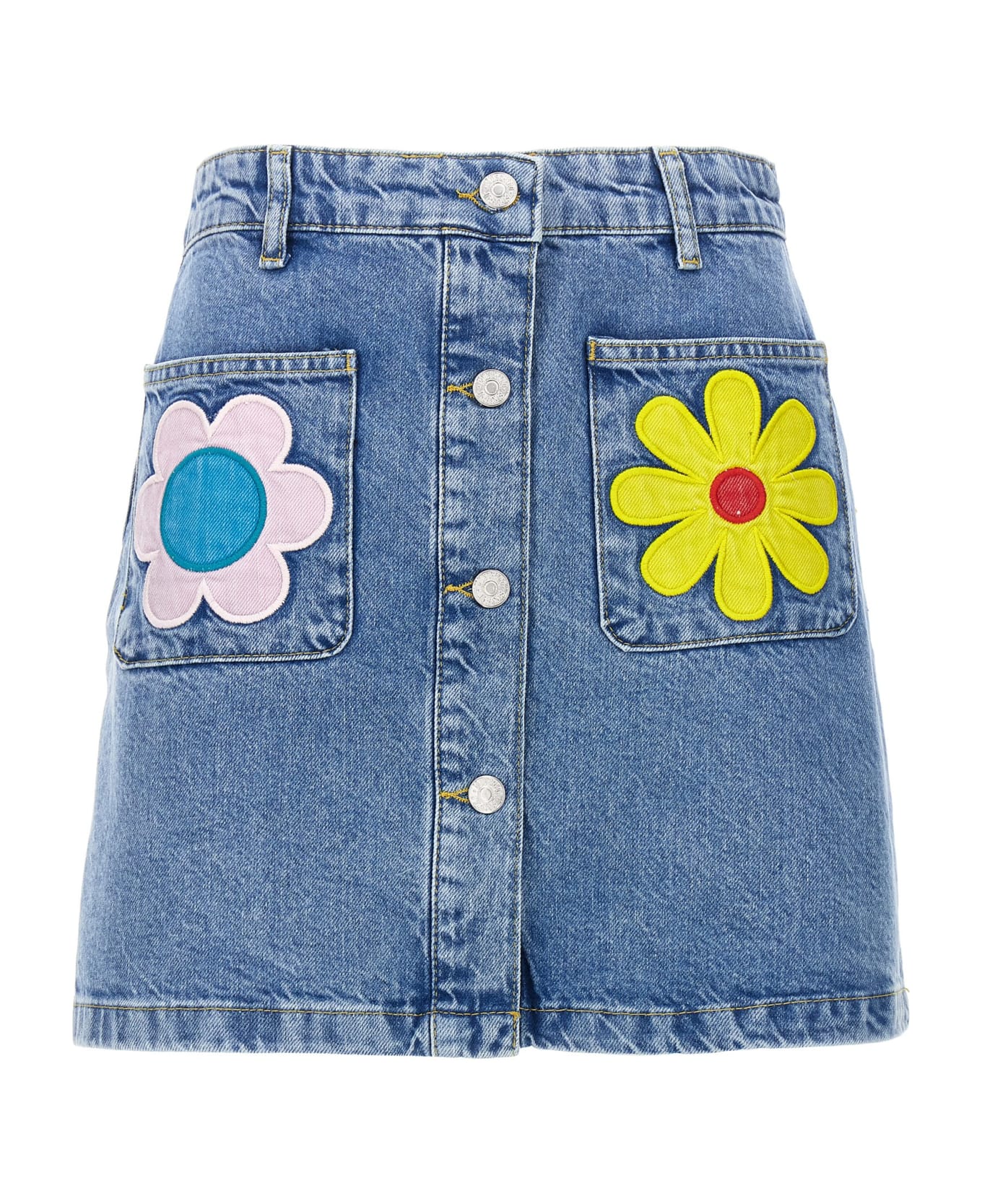 M05CH1N0 Jeans Floral Embroidery Skirt - Fantasia Blu