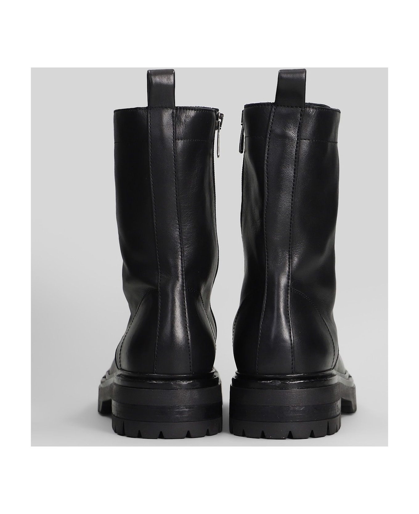 Elena Iachi Combat Boots In Black Leather - black