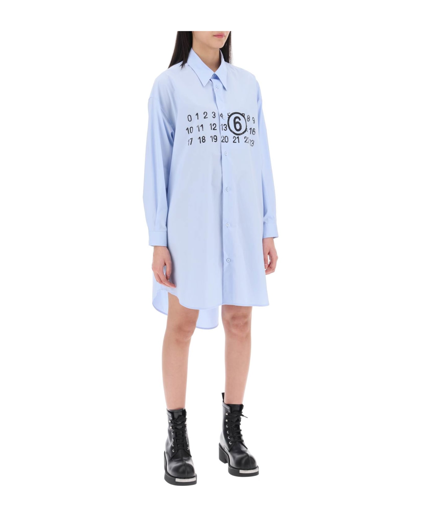 MM6 Maison Margiela Shirt Dress With Numeric Logo - Blue
