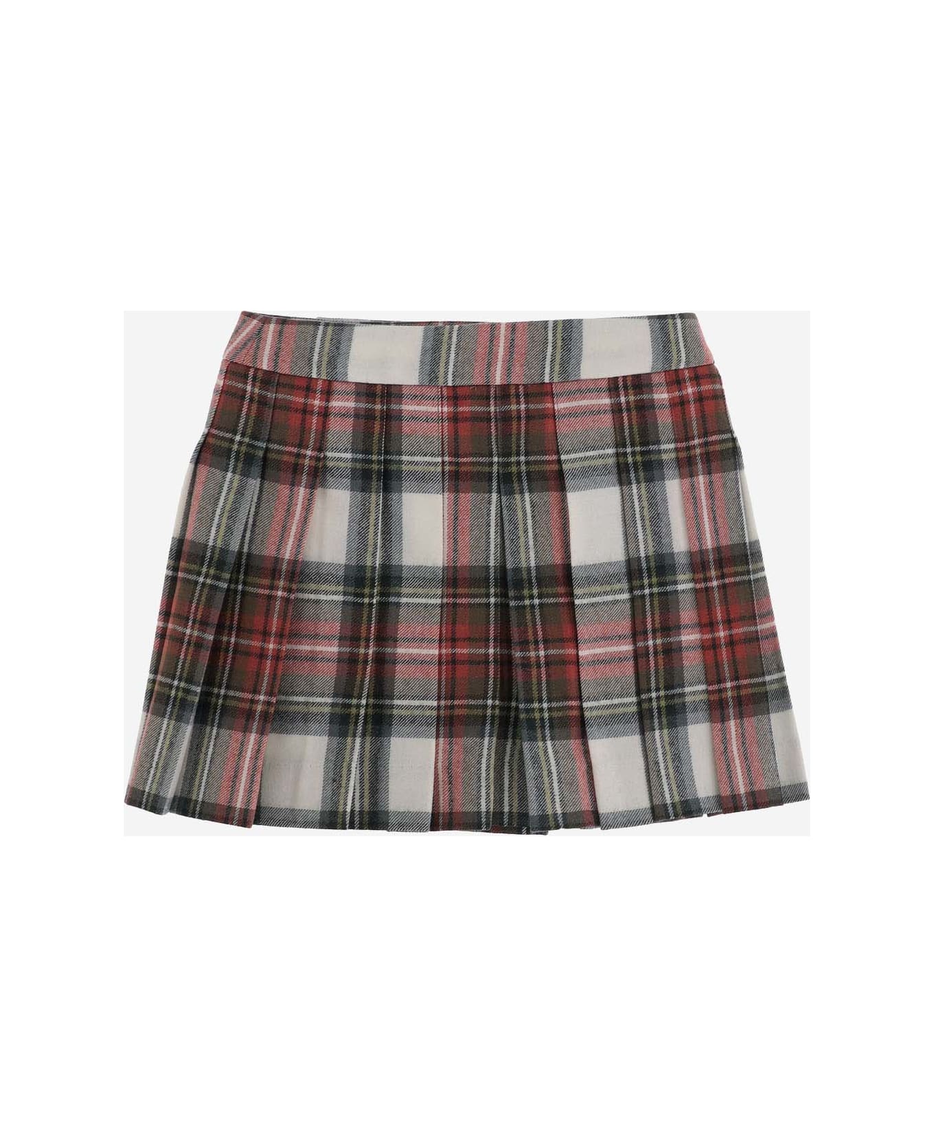 Bonpoint Pleated Wool Check Pattern Skirt - Red