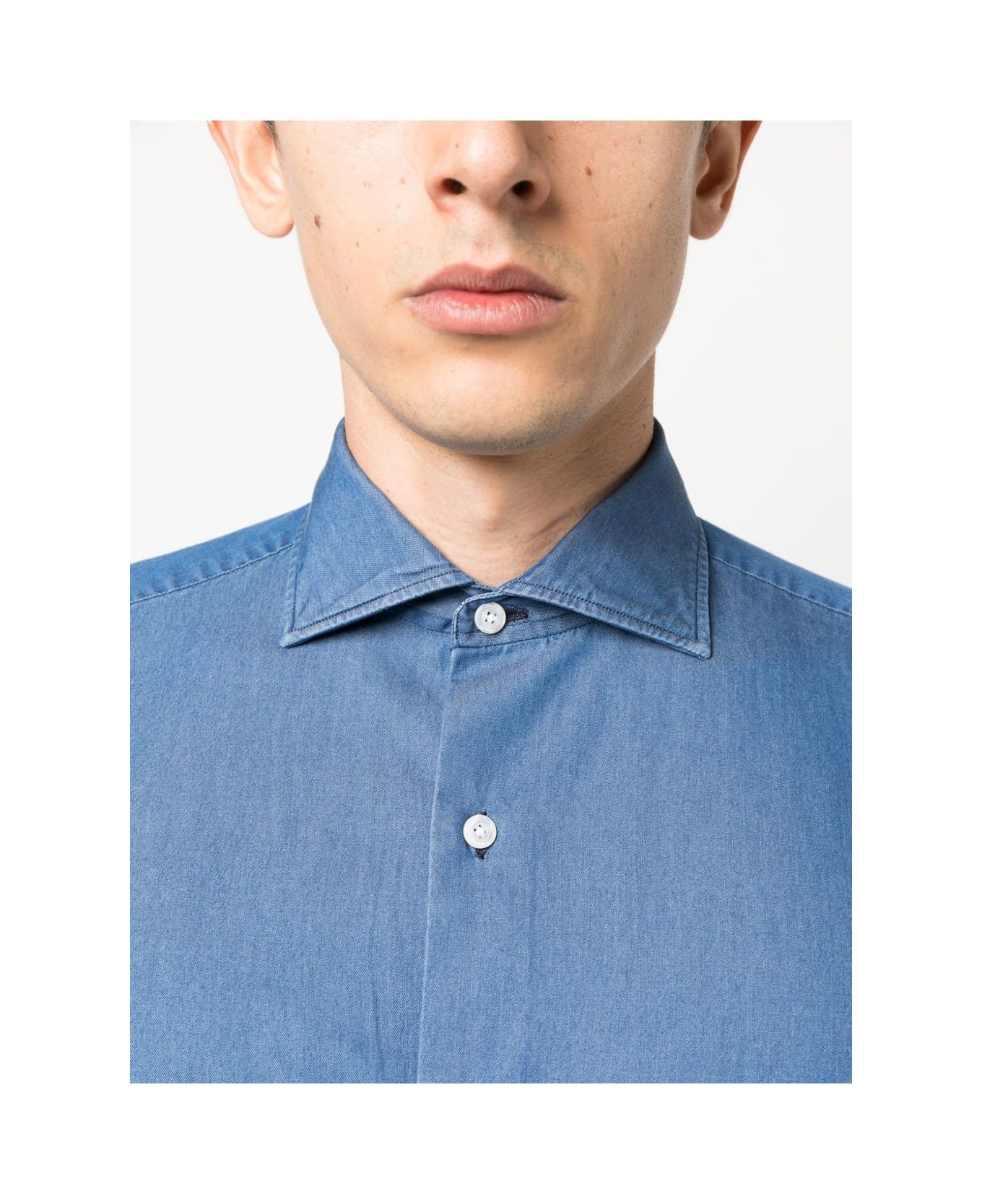 Finamore Napoli Cotton Shirt - Clear Blue