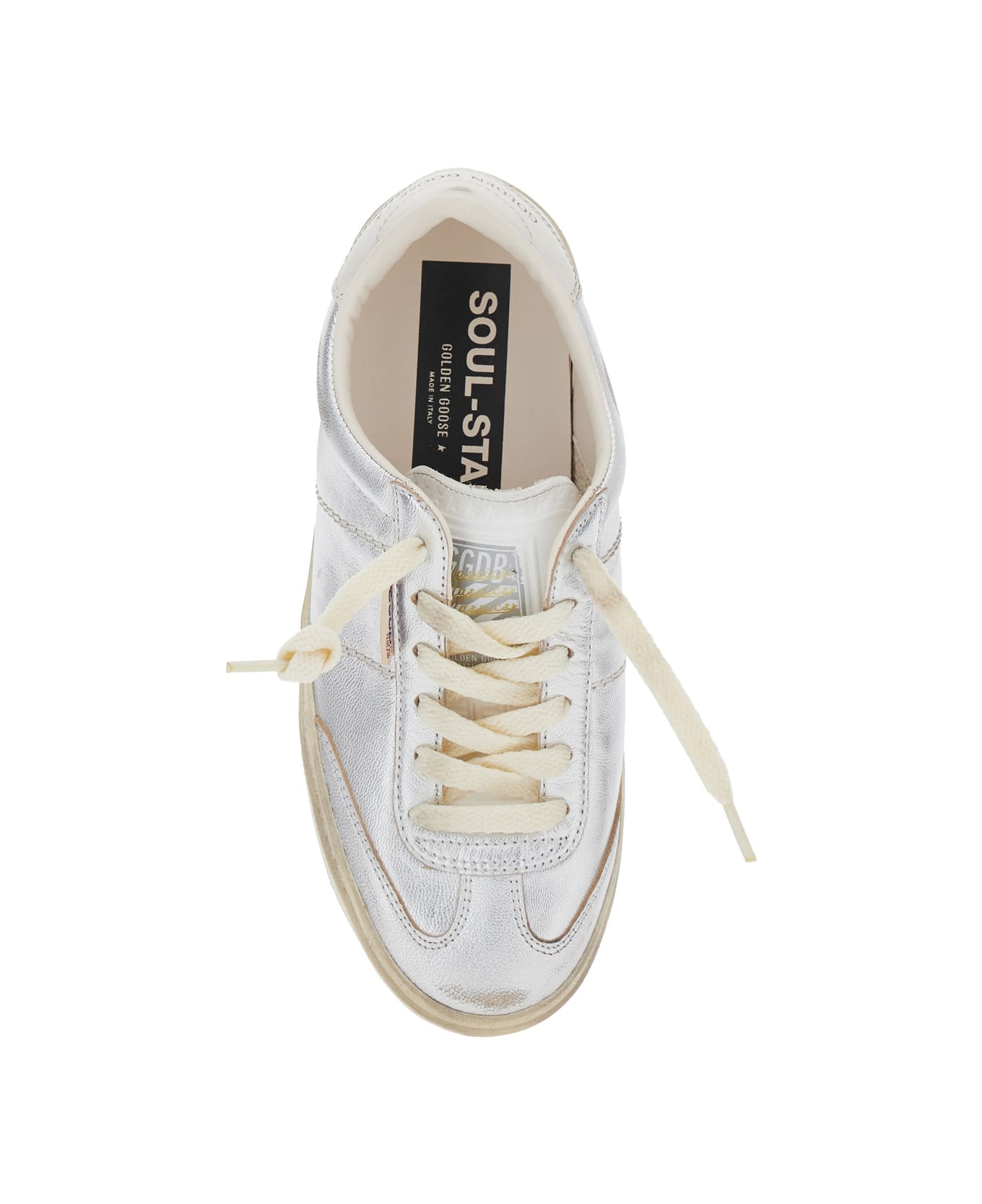 Golden Goose 'soulstar' Metallic Low Top Sneakers With Logo Patch On The Tongue And Logo Lettering On Side And Heel In Leather Woman - Metallic
