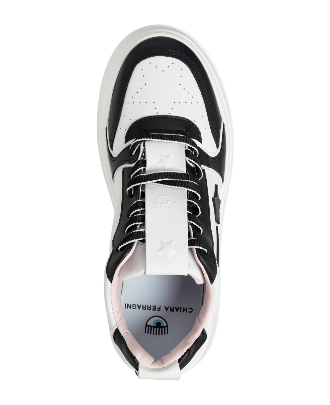 Chiara Ferragni School Leather Sneakers Chiara Ferragni - WHITE/BLACK ウェッジシューズ